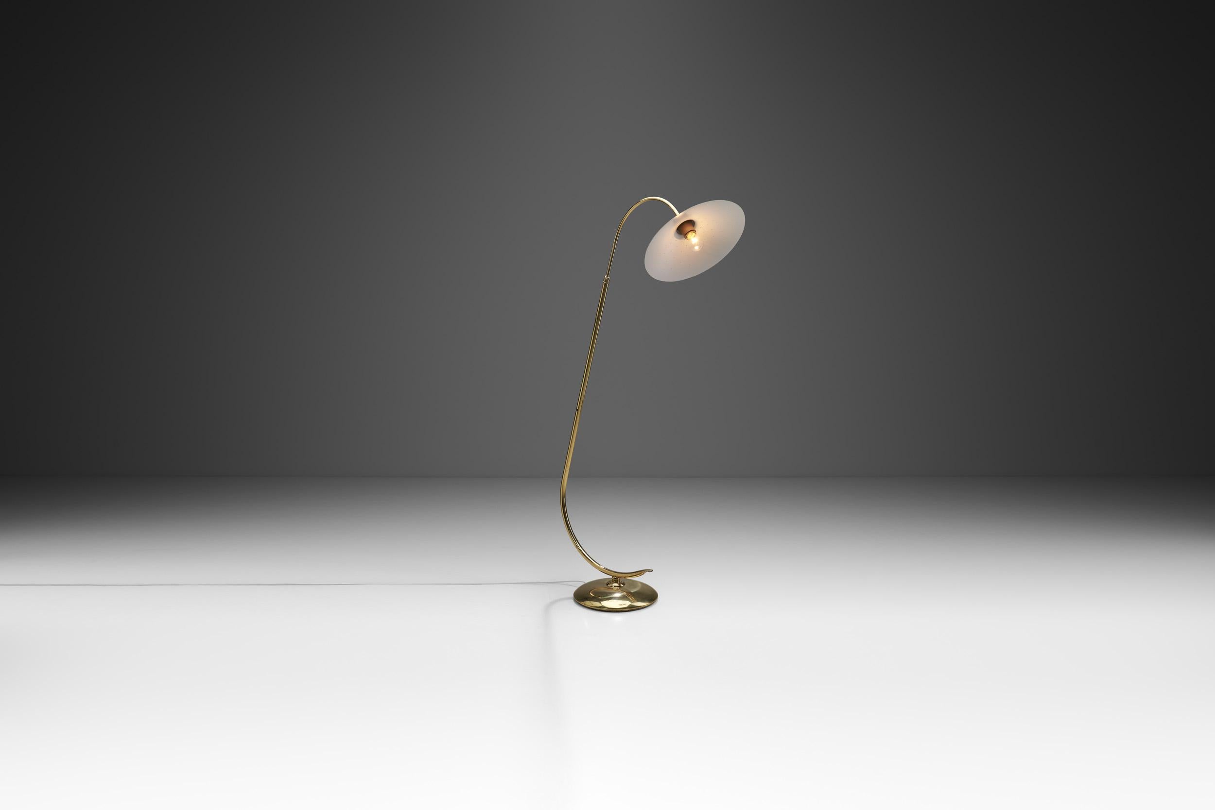 20th Century Danish Curved Brass Floor Lamp, Denmark ca 1950s For Sale