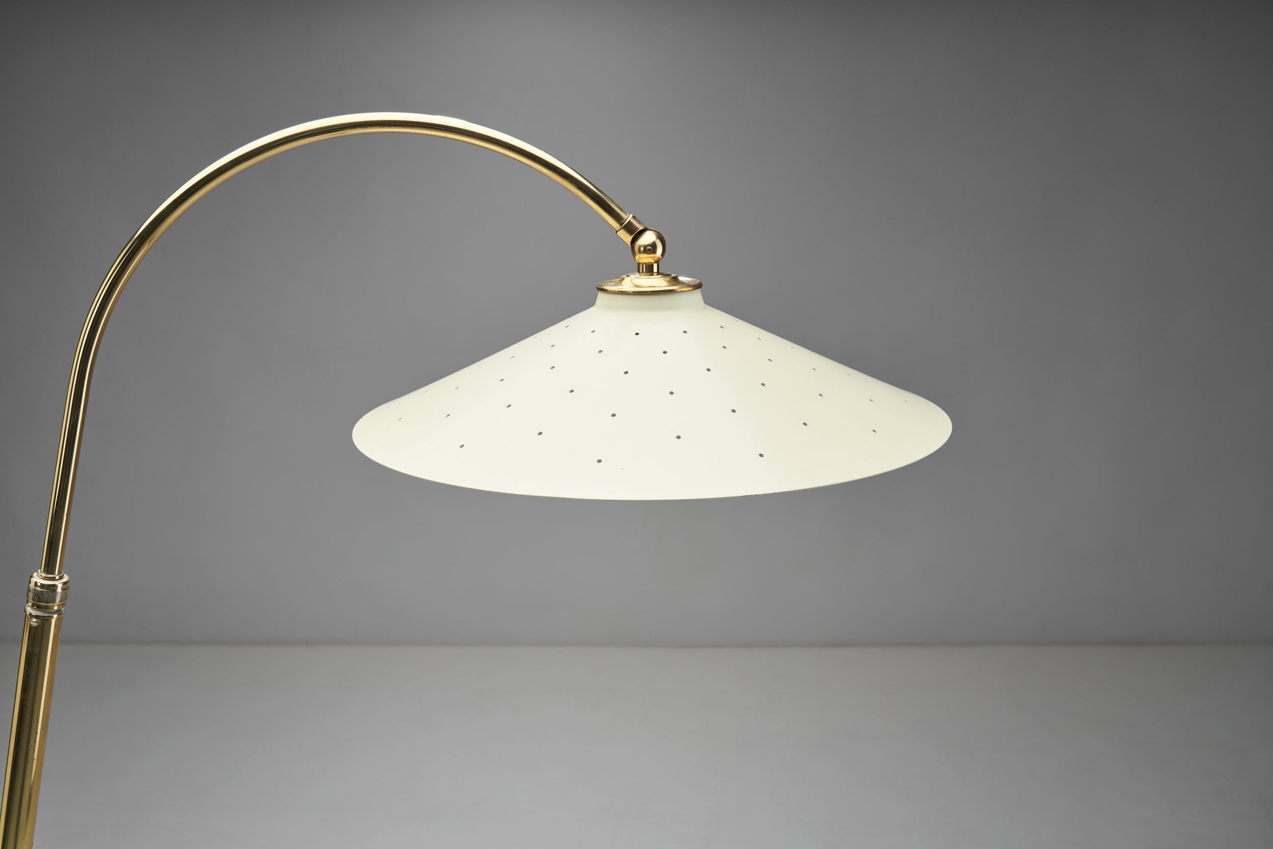 Danish Curved Brass Floor Lamp, Denmark ca 1950s 4