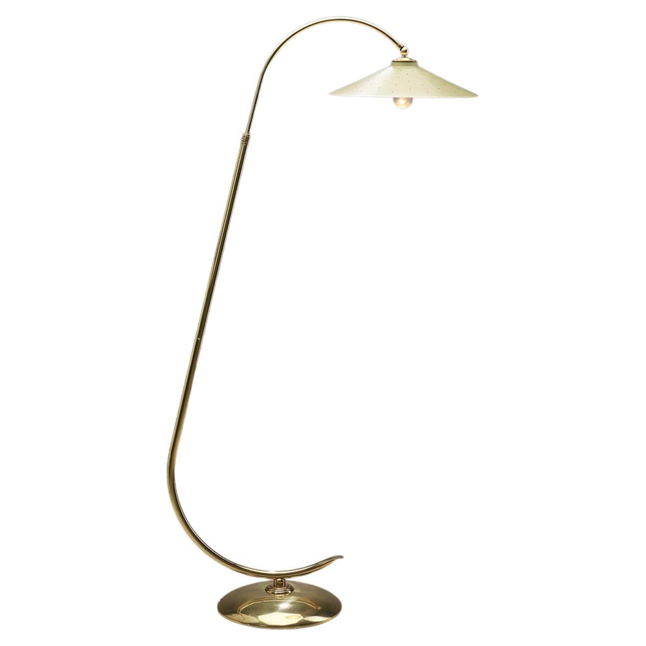 Danish Curved Brass Floor Lamp, Denmark ca 1950s For Sale