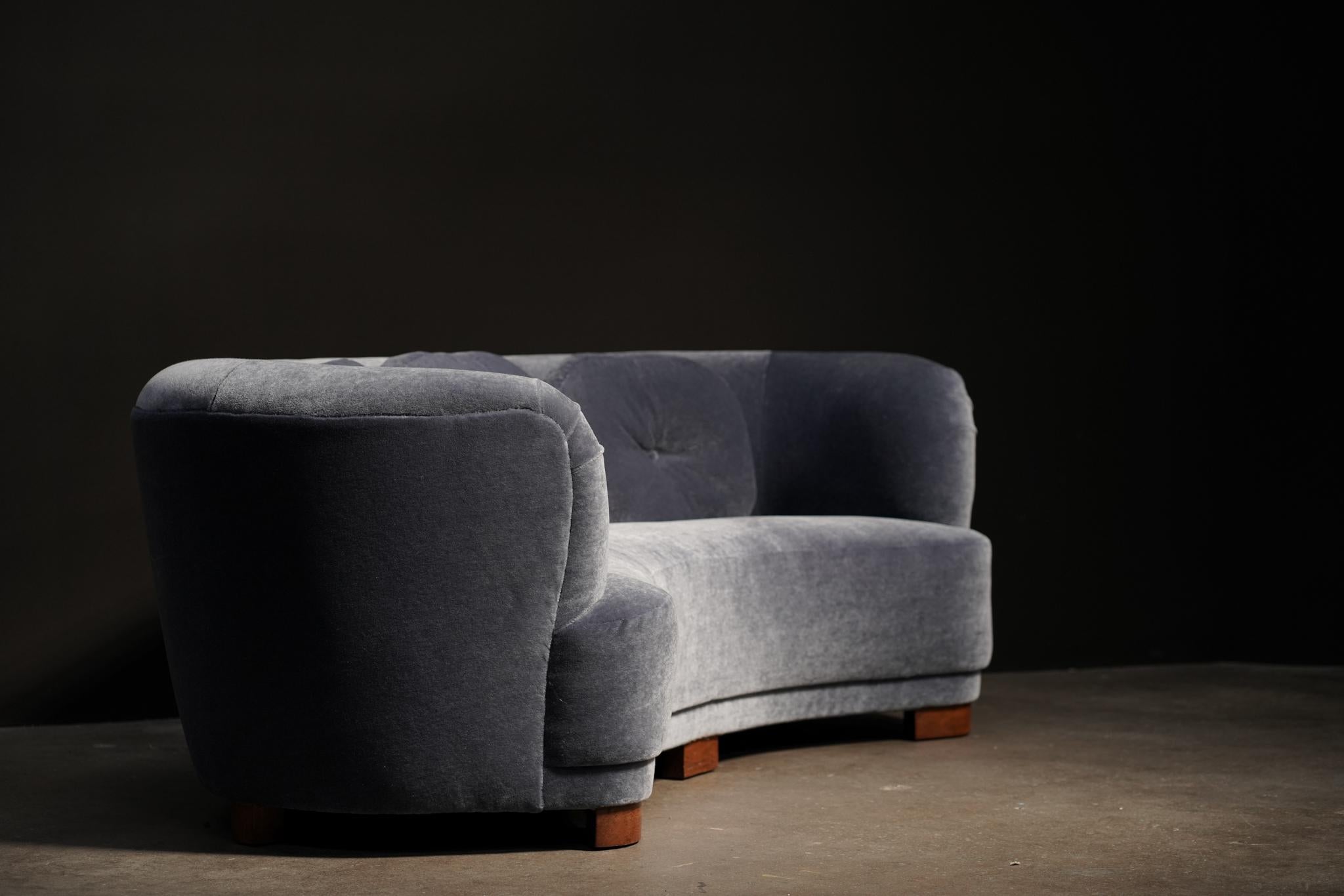 Danish Curved Sofa, Blue Mohair
Circa 1940's, Denmark origin