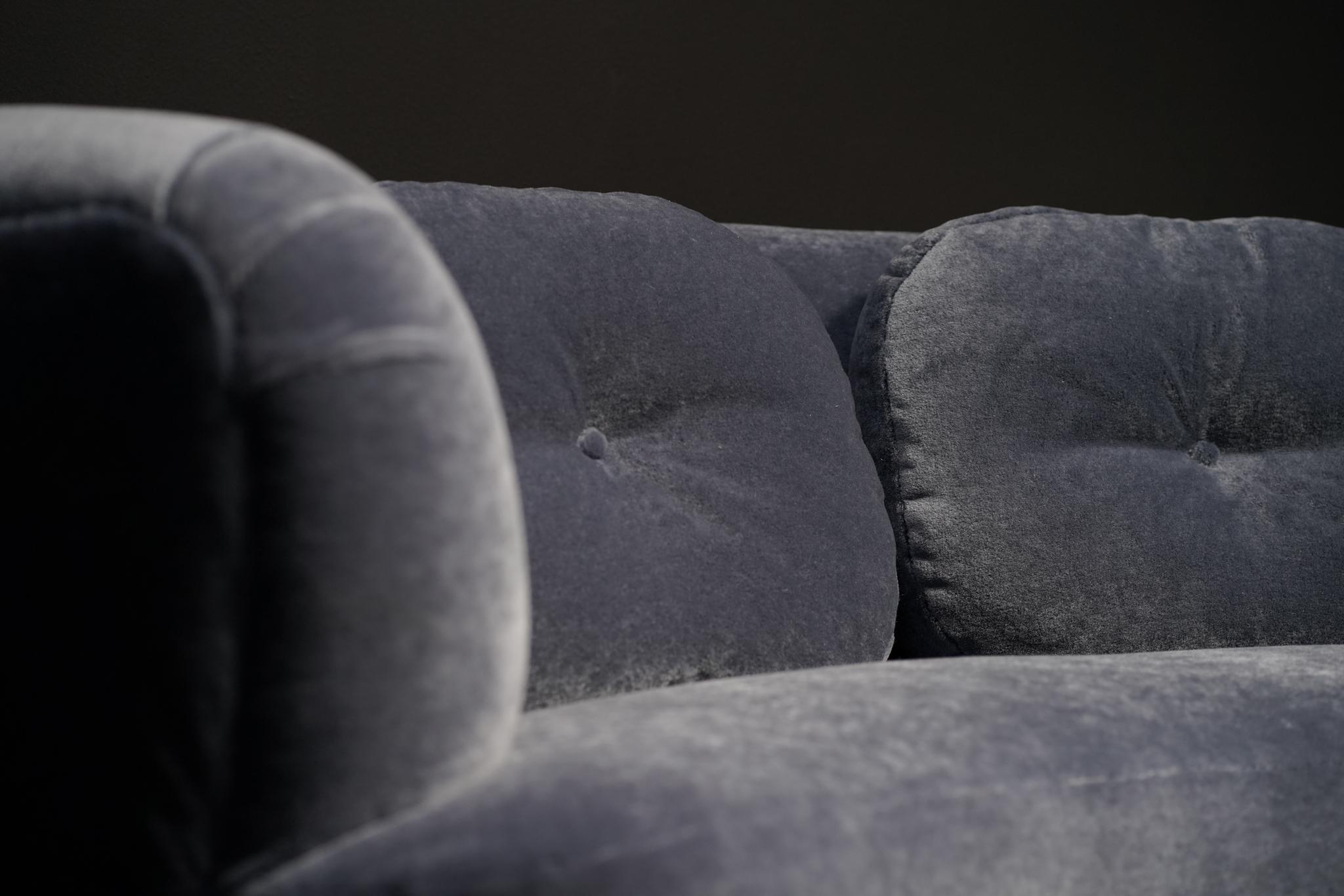Mid-20th Century Danish Curved Sofa, Blue Mohair