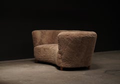 Danish Curved Sofa, Camel Shearling