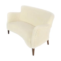 Danish Curved Sofa in Lambswool in the Style of Flemming Lassen, 1940s