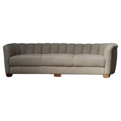 Antique Danish Curved Sofa, Linen
