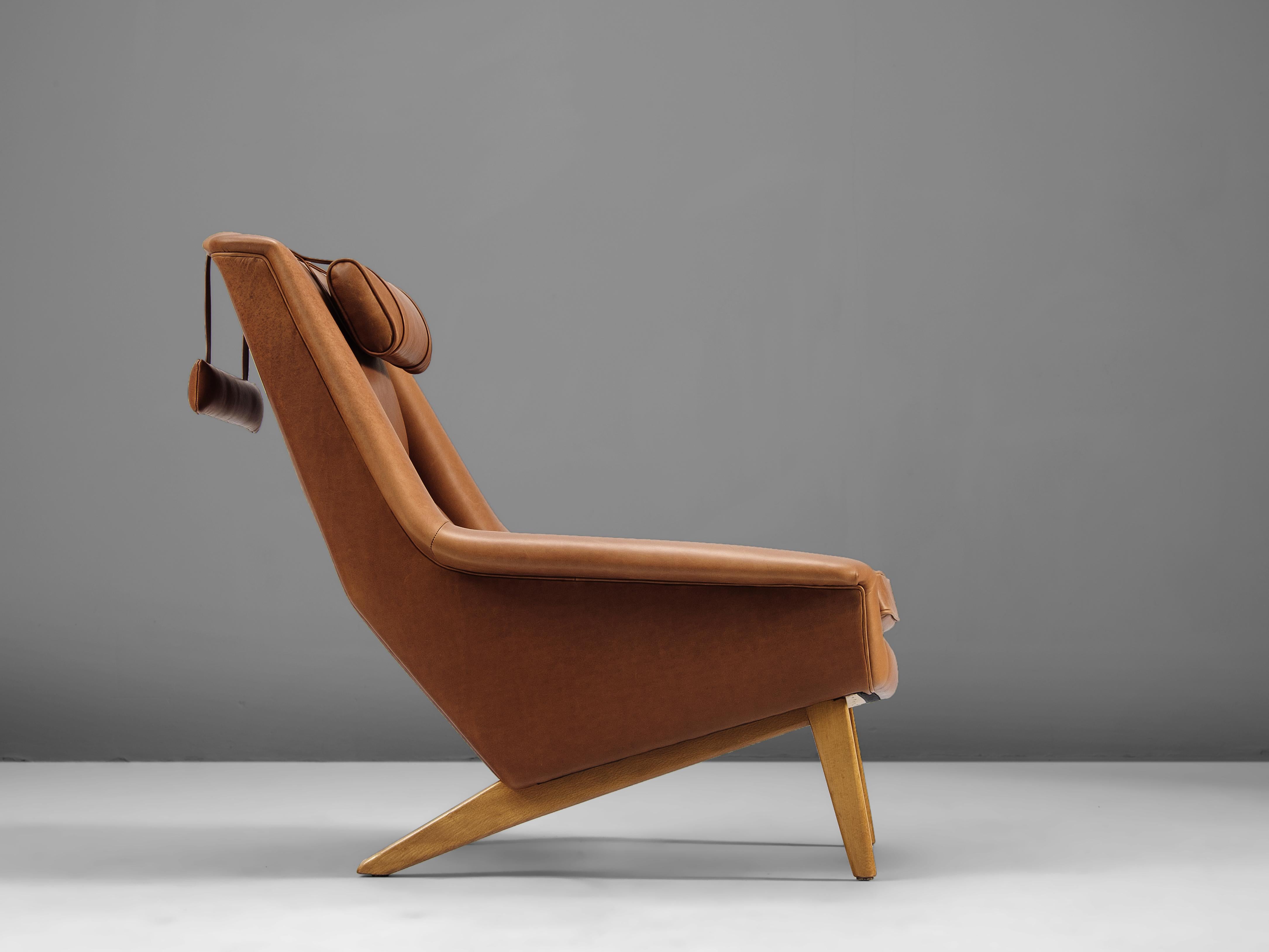Danish Folke Ohlsson Lounge Chair in Cognac Leather