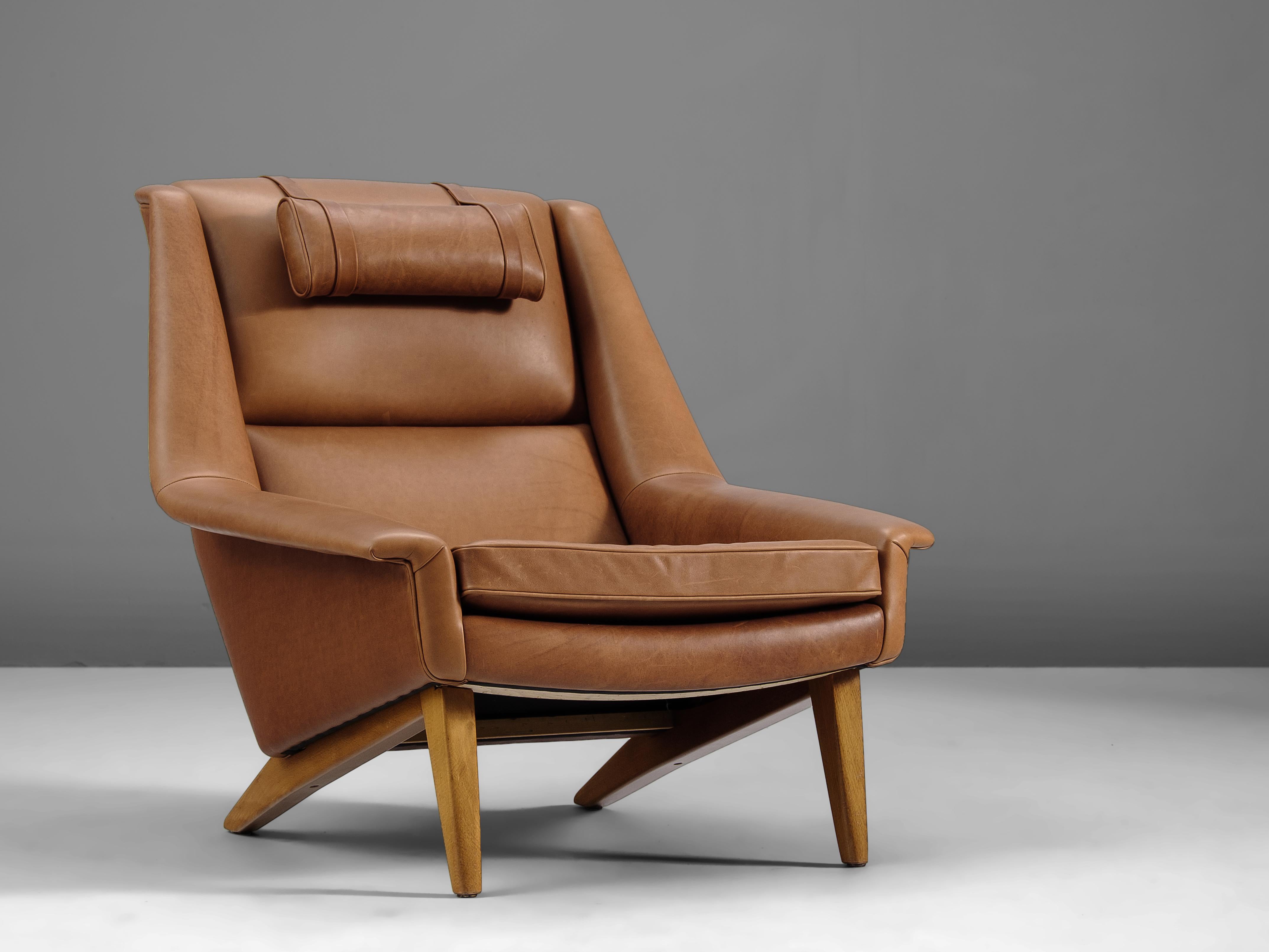 Danish Folke Ohlsson Lounge Chair in Cognac Leather