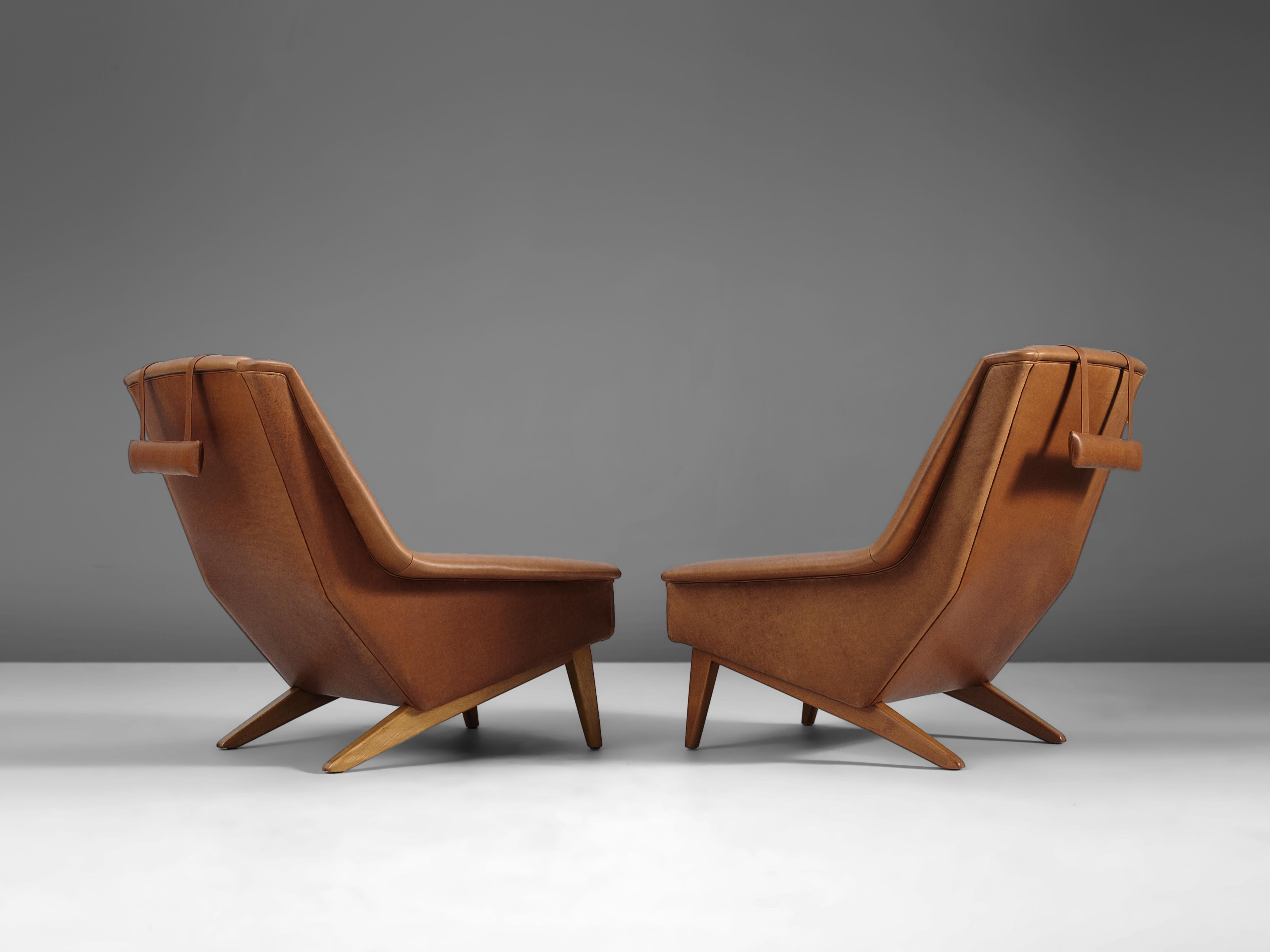 Folke Ohlsson Lounge Chair in Cognac Leather In Excellent Condition In Waalwijk, NL