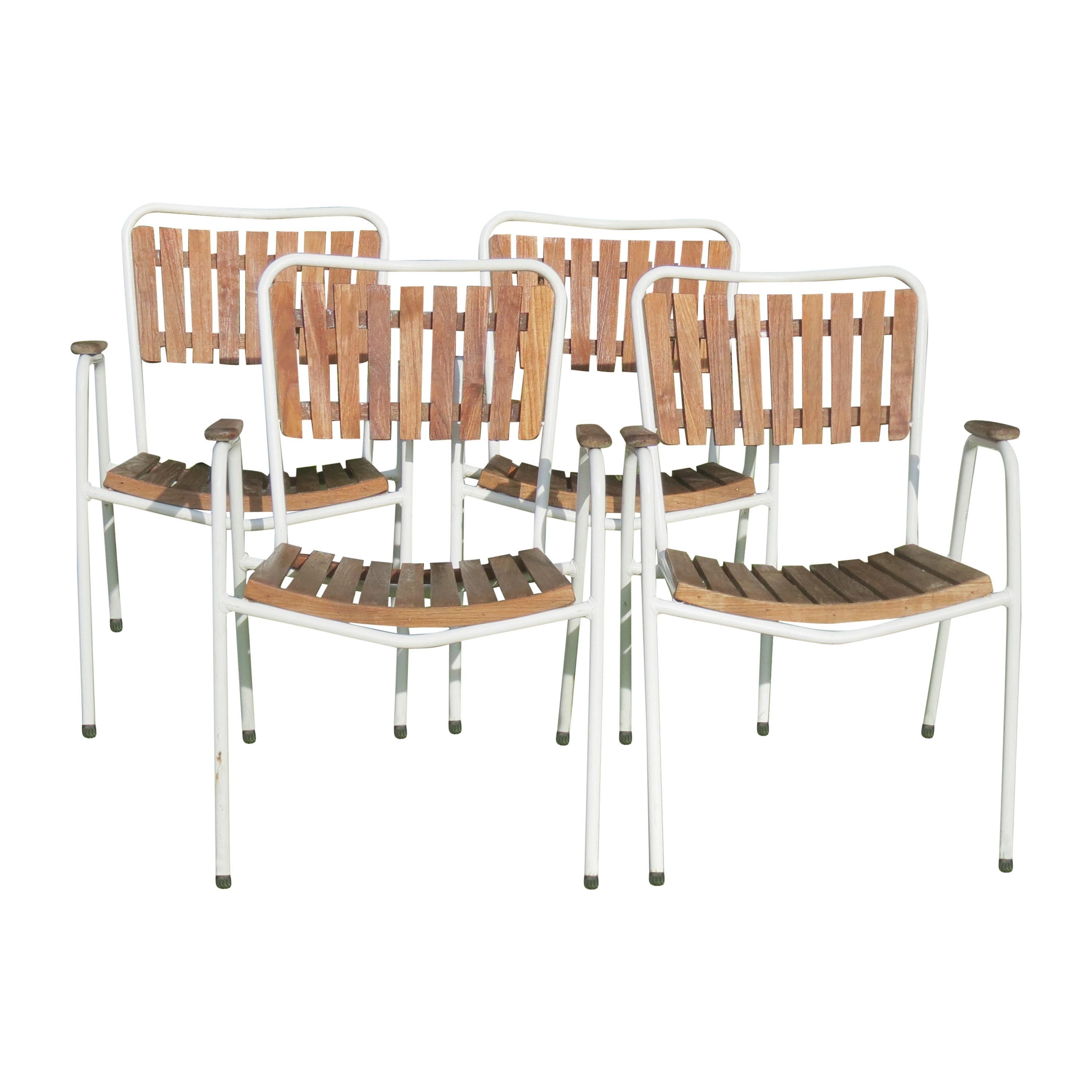 Danish Daneline Garden Chairs in Teak Set of 4 Stackable Garden Chairs