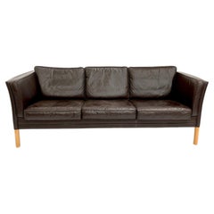 Danish Dark Brown Leather 3 Seater Sofa Mid Century 1960s