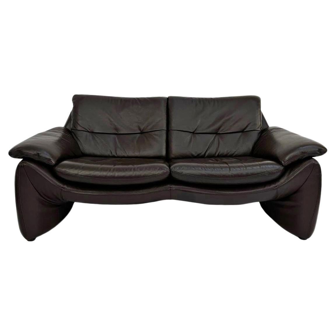 Danish Dark Brown Leather Large 2 Seater Sofa