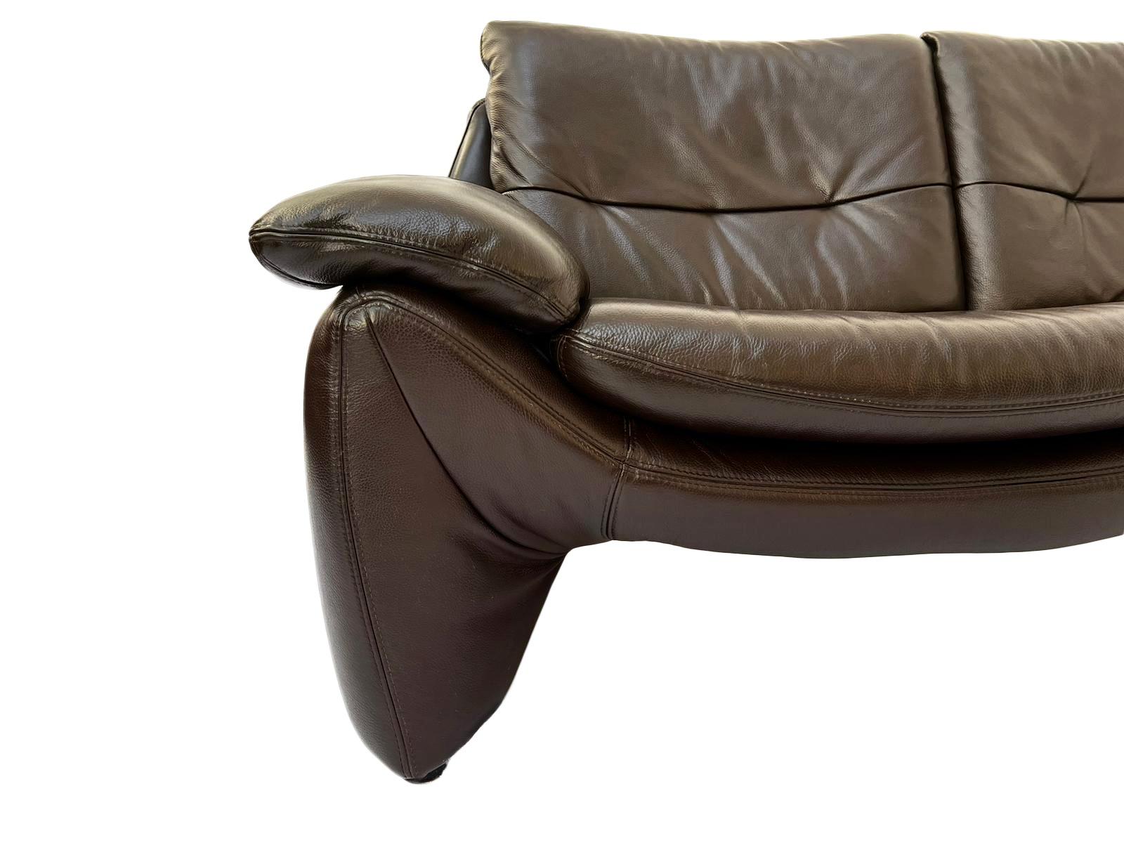Danish Dark Brown Leather Large 2 Seater Sofa Mid Century 1970s 5