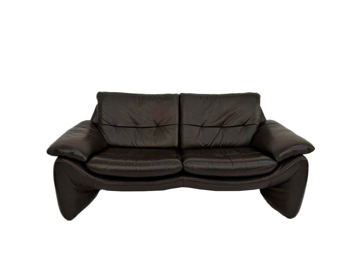 Danish Dark Brown Leather Large 2 Seater Sofa Mid Century 1970s 8