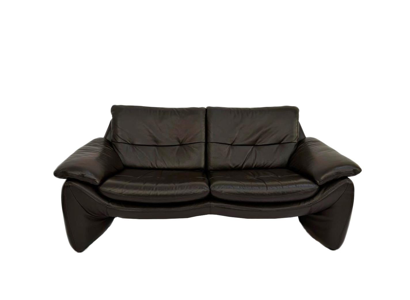 Danish Dark Brown Leather Large 2 Seater Sofa Mid Century 1970s 9