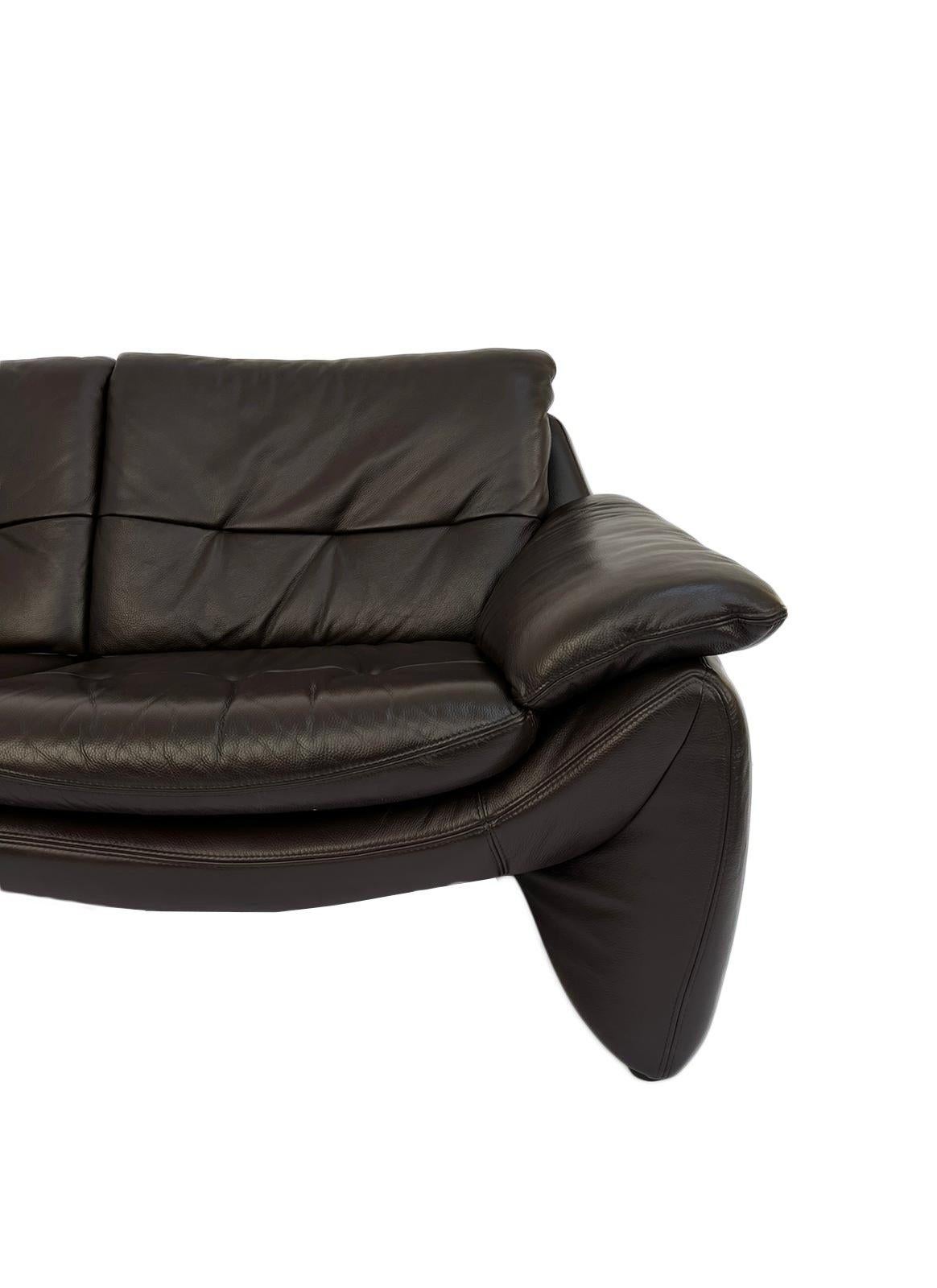 Danish Dark Brown Leather Large 2 Seater Sofa Mid Century 1970s 9
