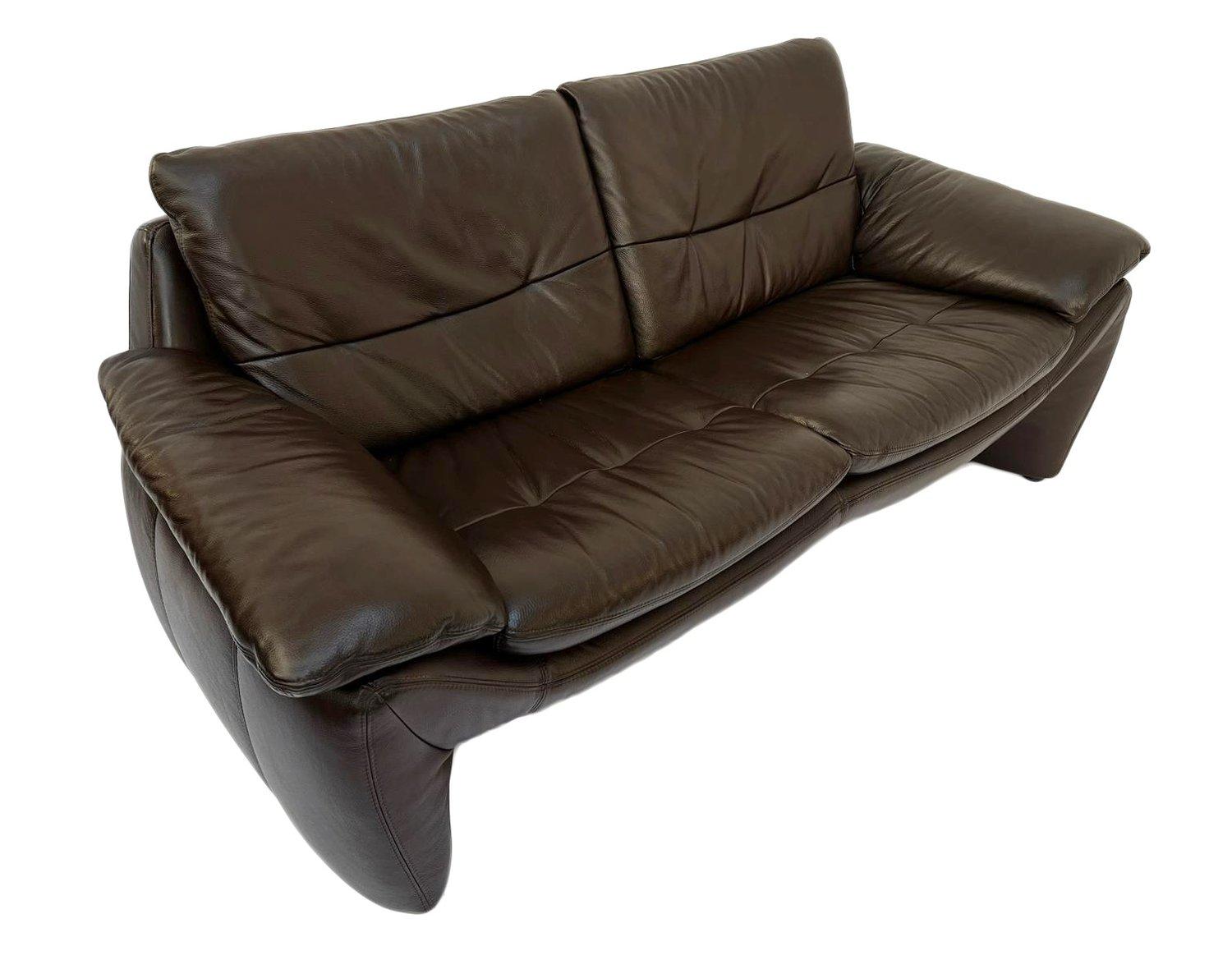 Danish Dark Brown Leather Large 2 Seater Sofa Mid Century 1970s 10