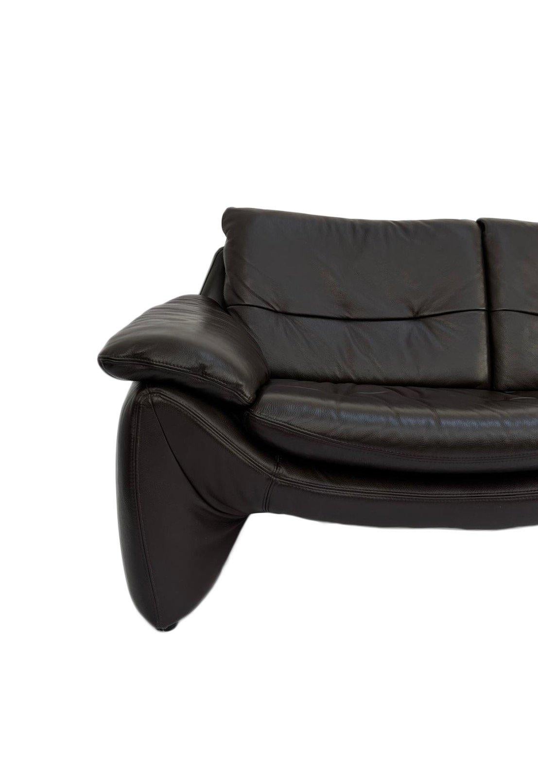 Mid-Century Modern Danish Dark Brown Leather Large 2 Seater Sofa Mid Century 1970s For Sale