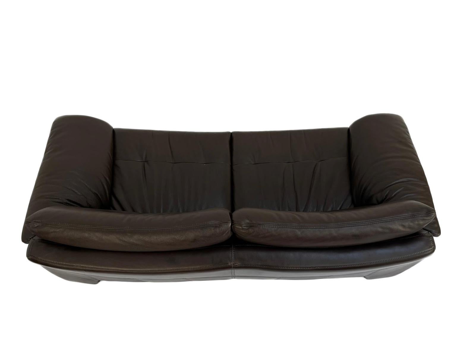 Danish Dark Brown Leather Large 2 Seater Sofa Mid Century 1970s 1
