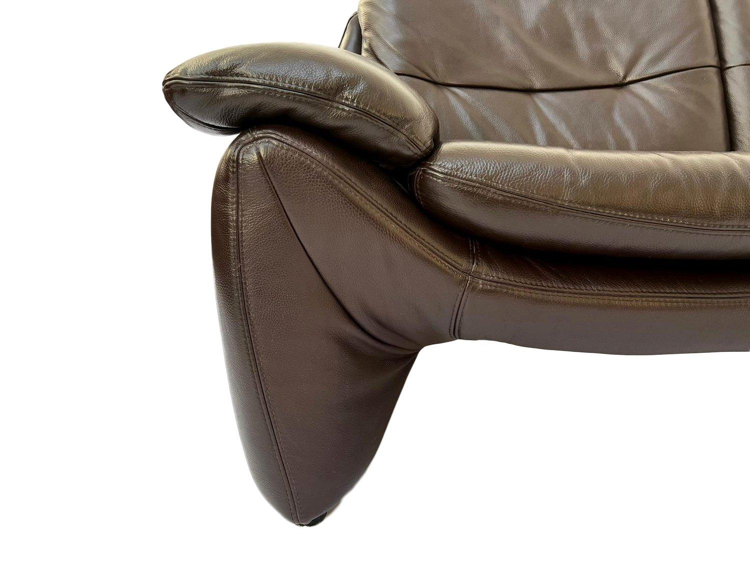 Danish Dark Brown Leather Large 2 Seater Sofa Mid Century 1970s 2