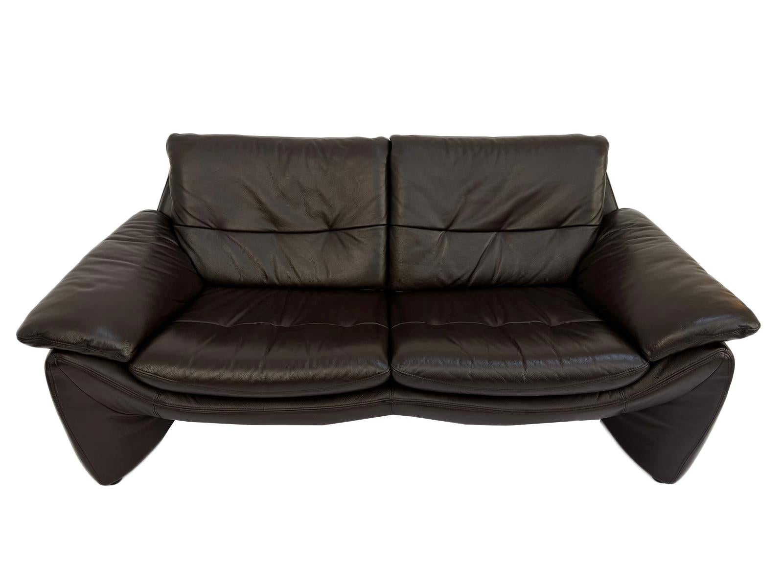 Danish Dark Brown Leather Large 2 Seater Sofa Mid Century 1970s 3