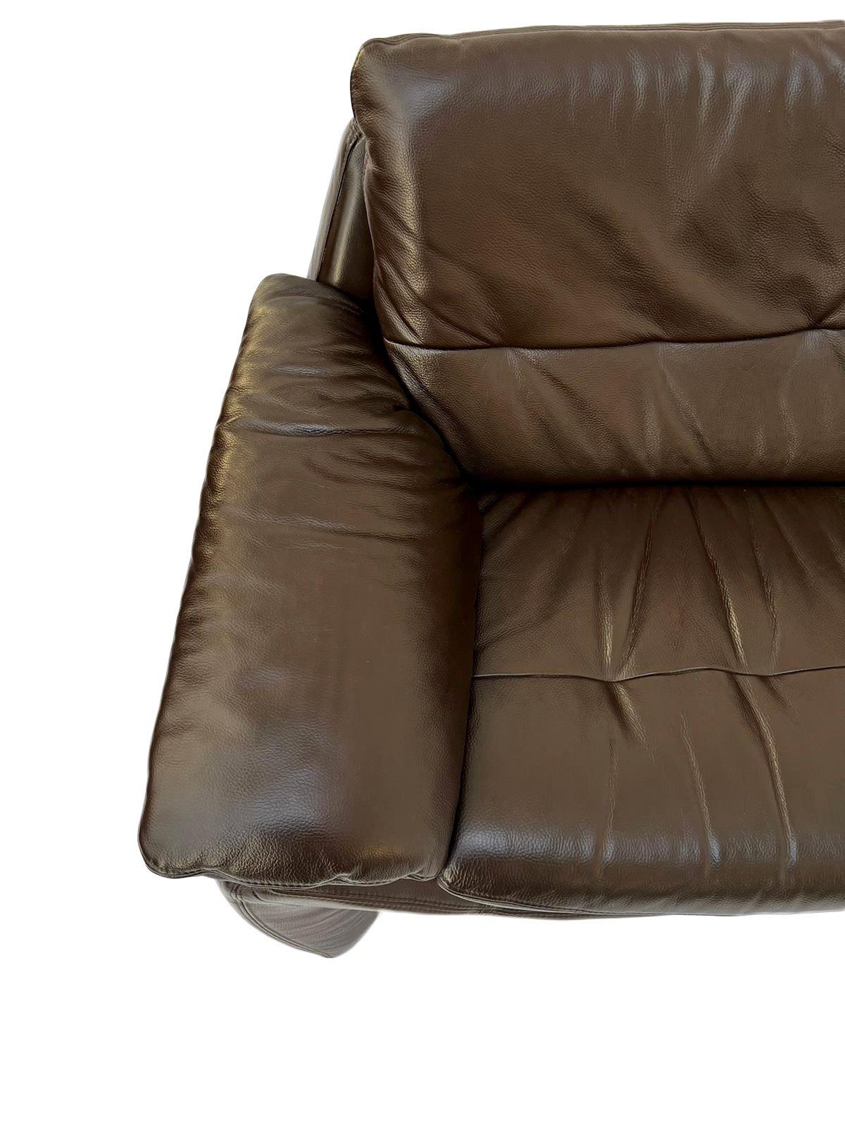 Danish Dark Brown Leather Large 2 Seater Sofa Mid Century 1970s 3