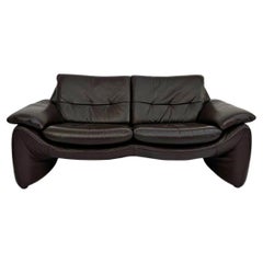 Danish Dark Brown Leather Large 2 Seater Sofa Mid Century 1970s