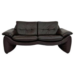 Danish Dark Brown Leather Large 2 Seater Sofa Mid Century 1970s