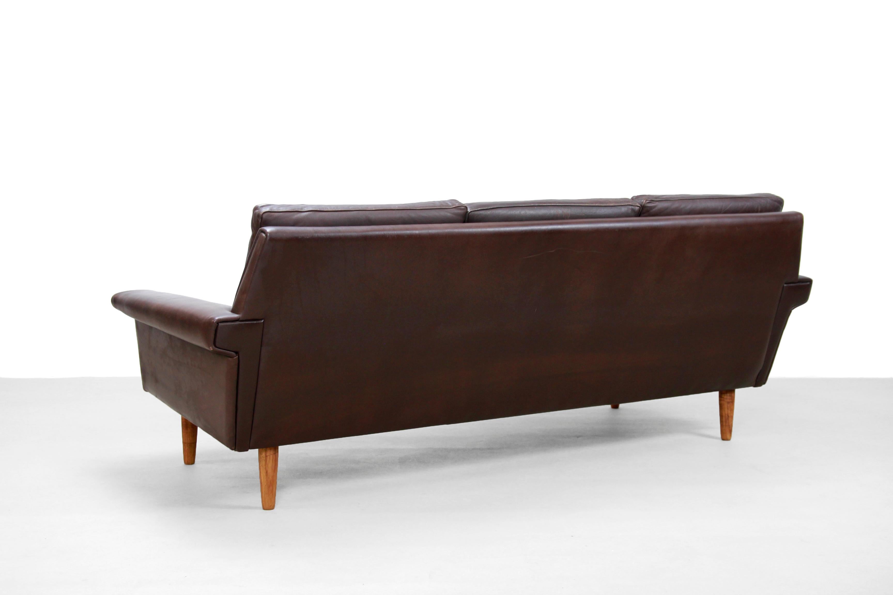 20th Century Danish Dark Brown Leather Three-Seat Sofa by Vejen Polstermøbelfabrik, 1960