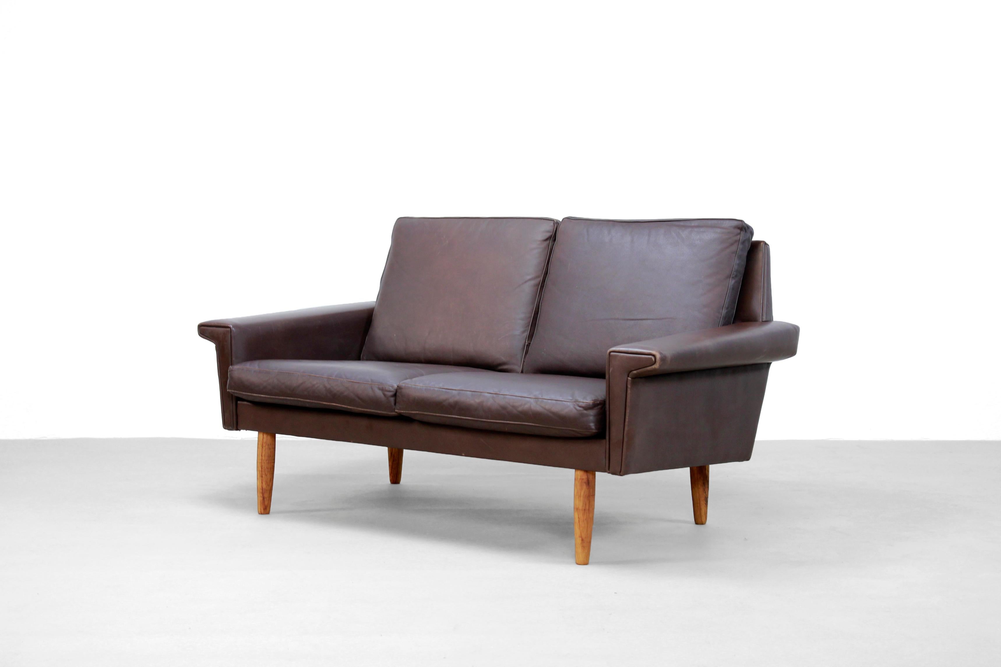 Mid-Century Modern Danish Dark Brown Leather Two-Seater Sofa for Vejen Polstermøbelfabrik