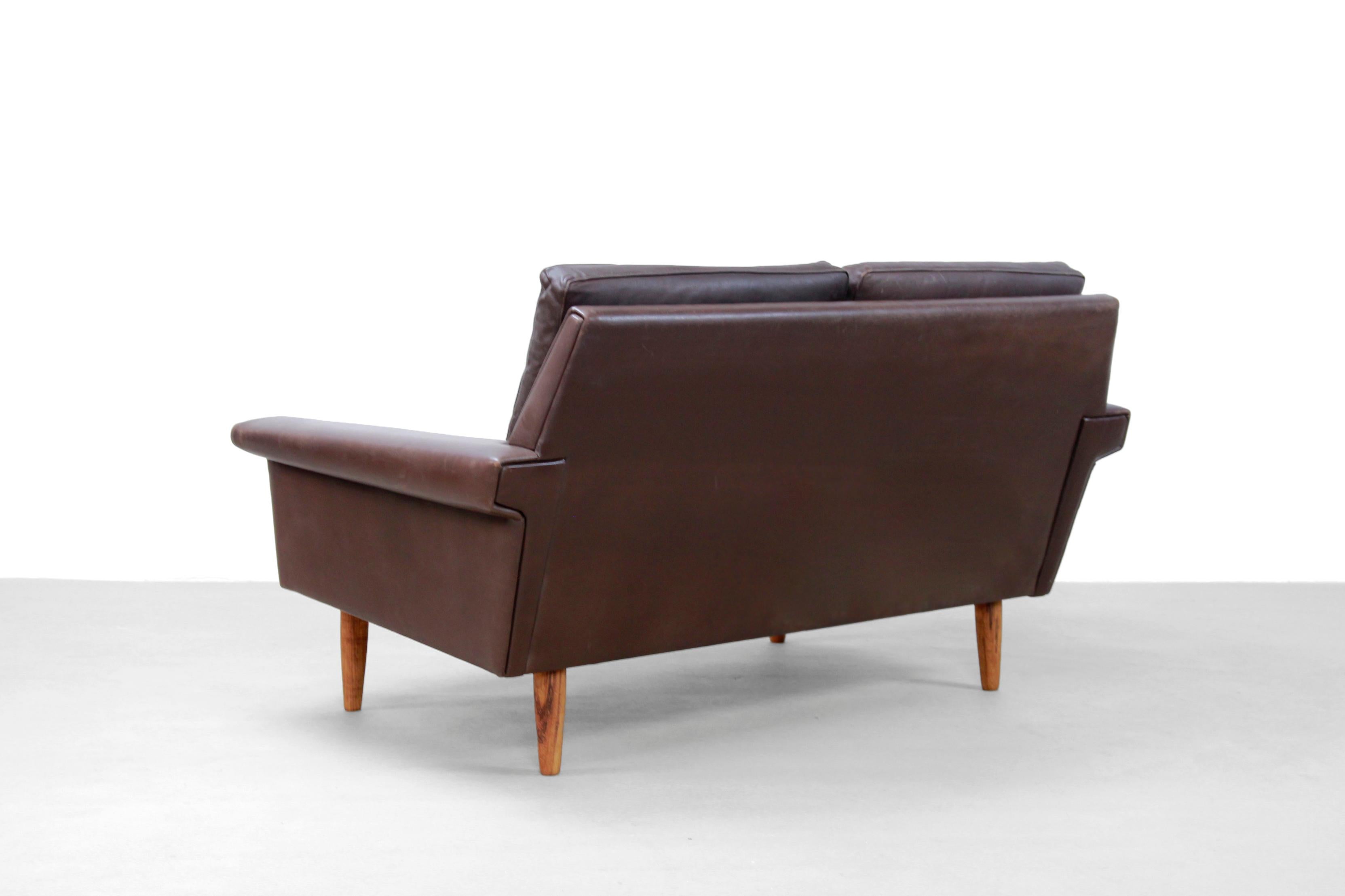 20th Century Danish Dark Brown Leather Two-Seater Sofa for Vejen Polstermøbelfabrik