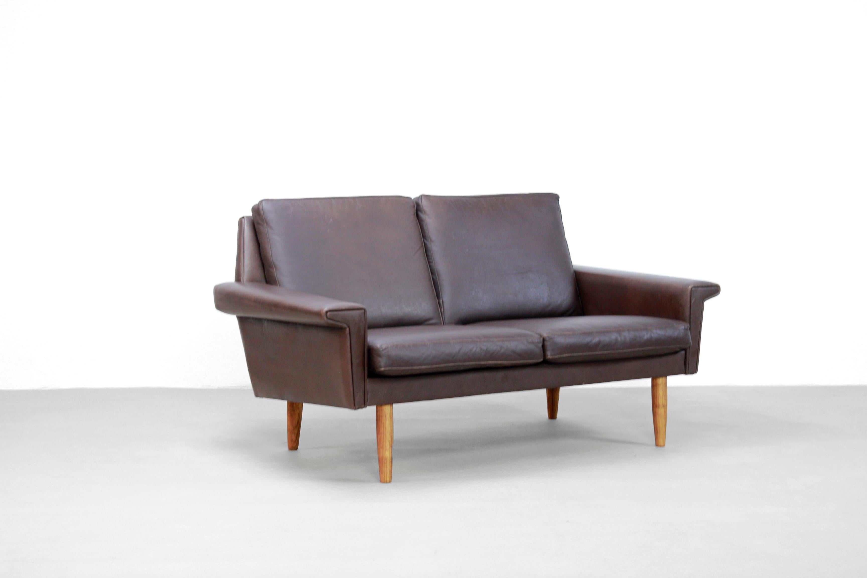 Danish Dark Brown Leather Two-Seater Sofa for Vejen Polstermøbelfabrik 1