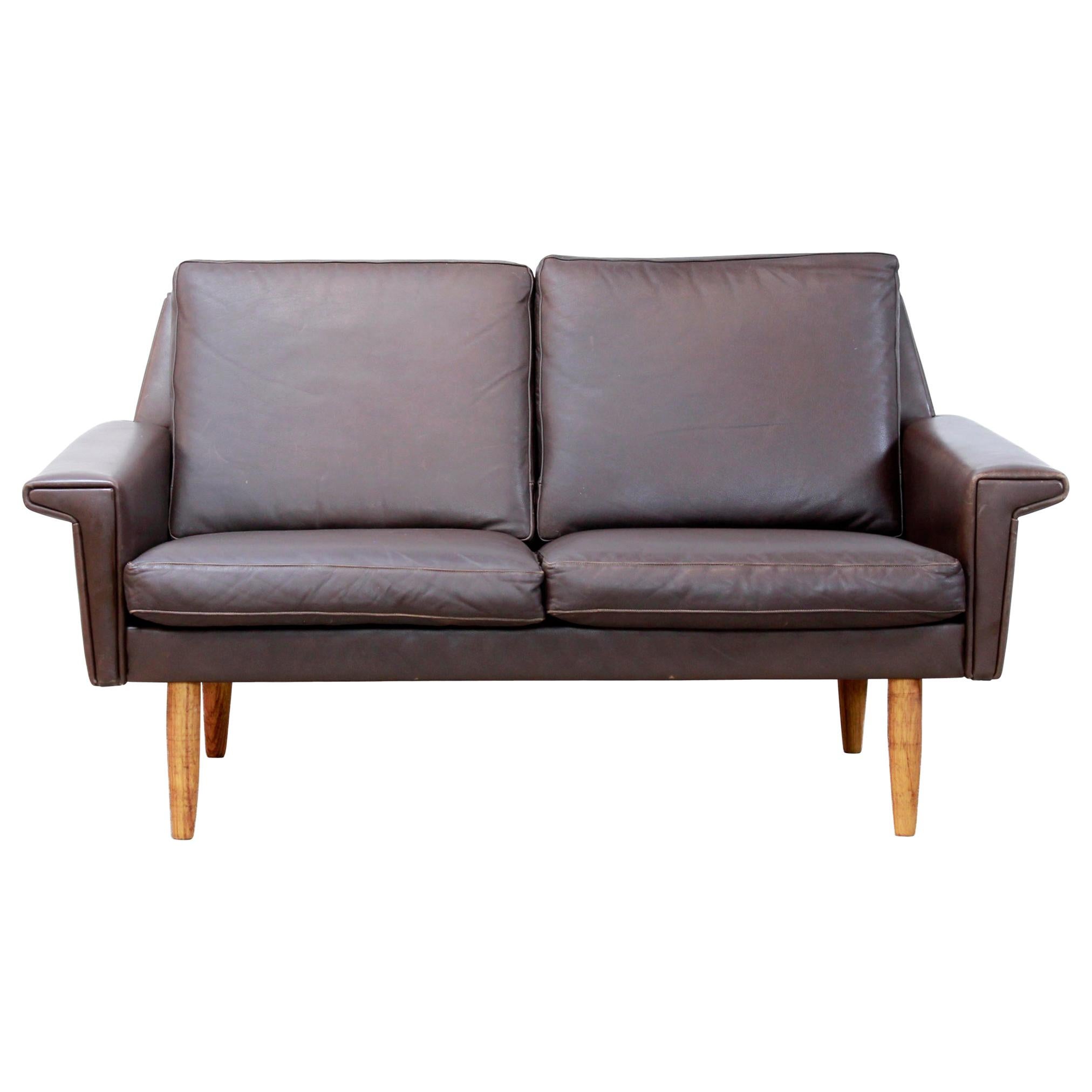Danish Dark Brown Leather Two-Seater Sofa for Vejen Polstermøbelfabrik