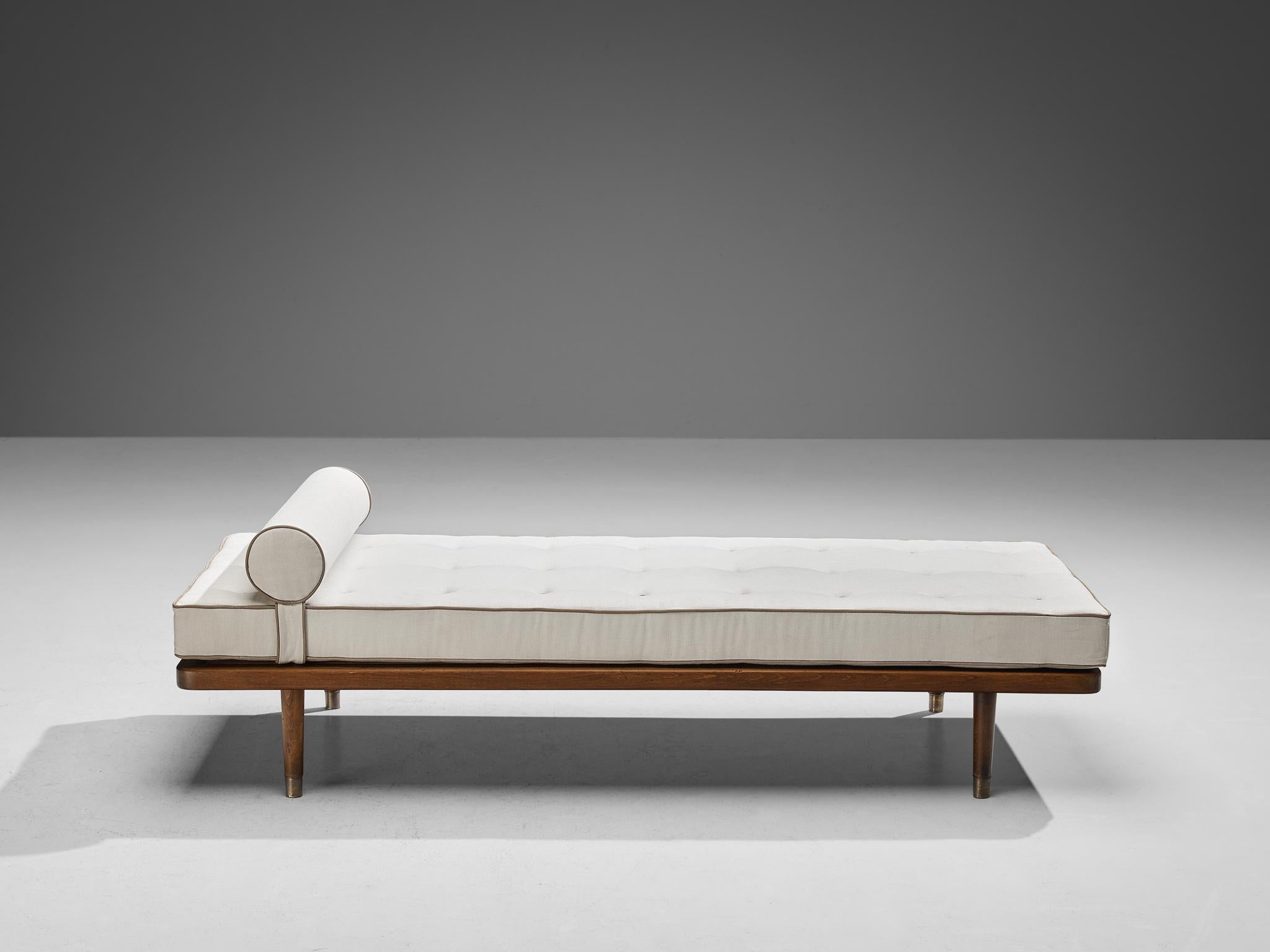 Scandinavian Modern Danish Daybed in Wood with Brass Feet  For Sale
