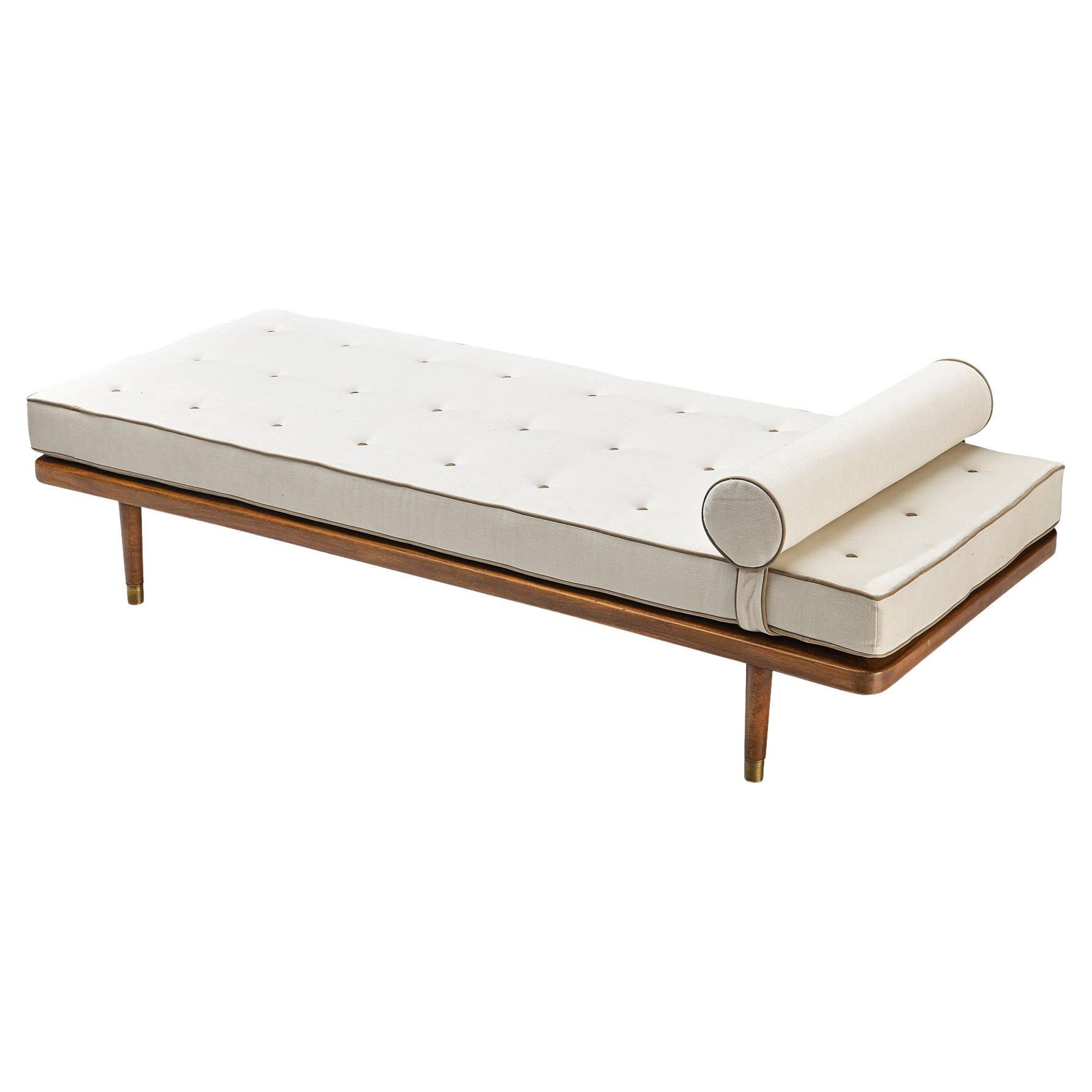 Danish Daybed in Wood with Brass Feet  For Sale