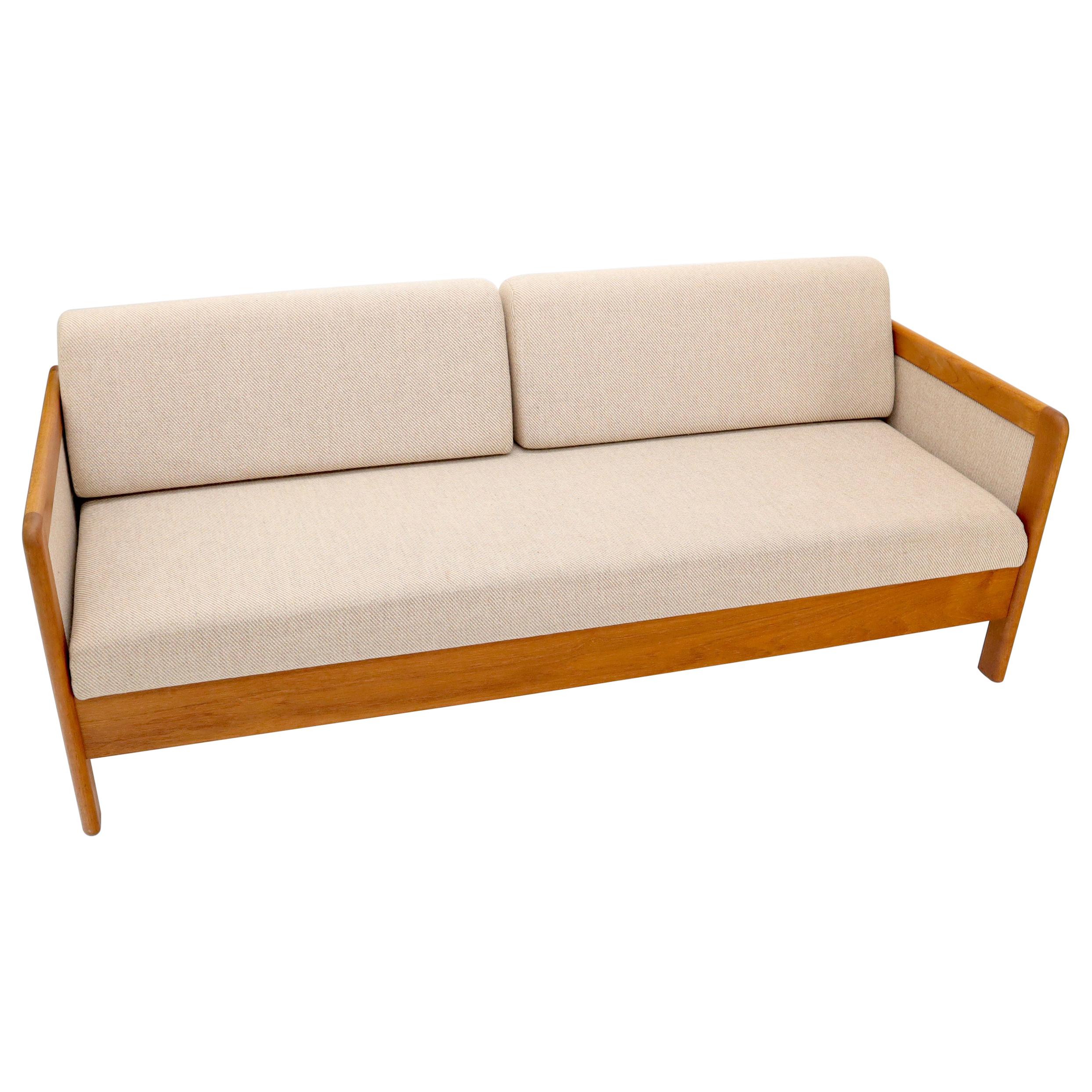 Danish Daybed Sleeper Convertible Sofa Wool Upholstery Teak Frame