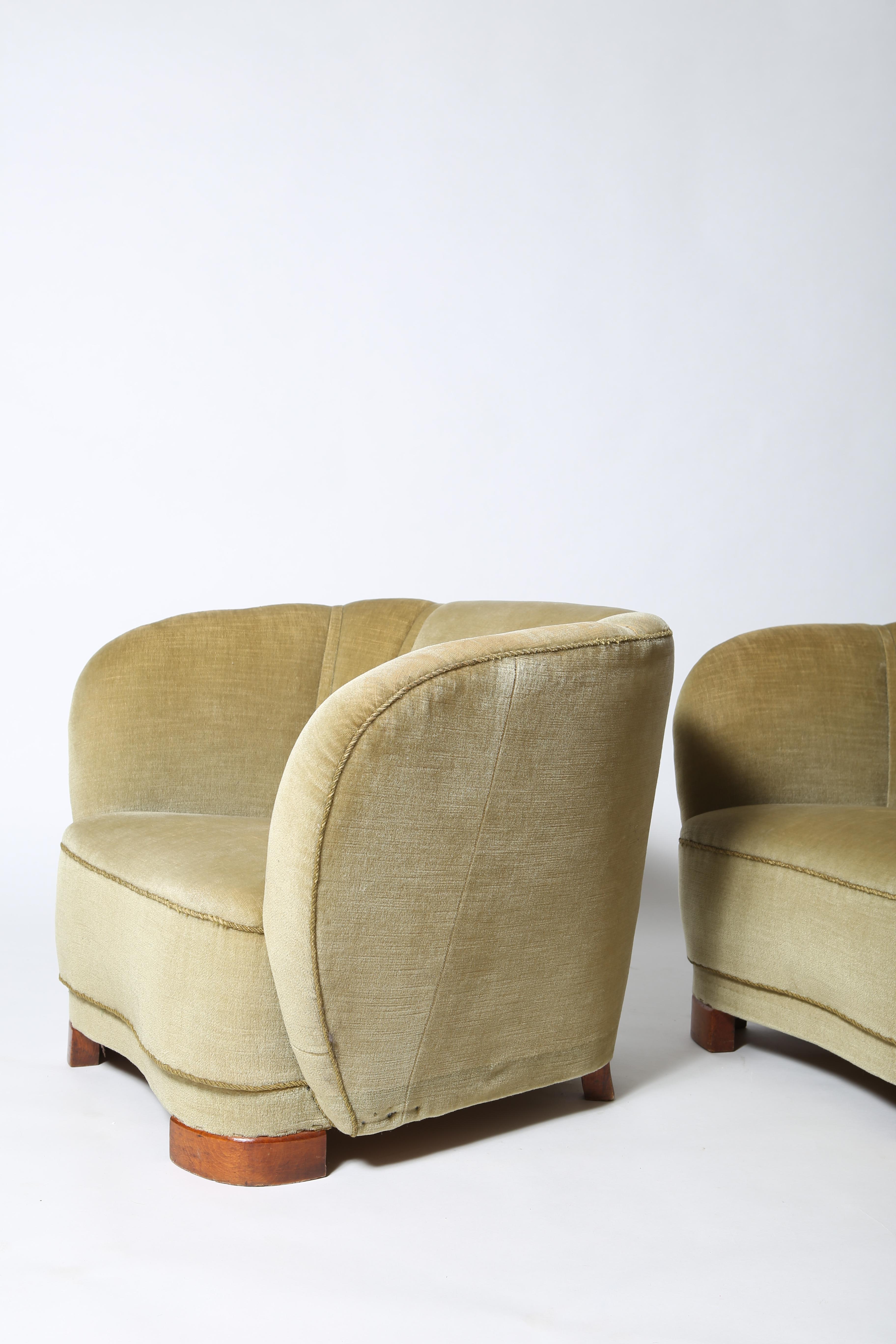 Danish Deco Cabinetmaker Club Chairs, a Pair In Fair Condition In Portland, OR