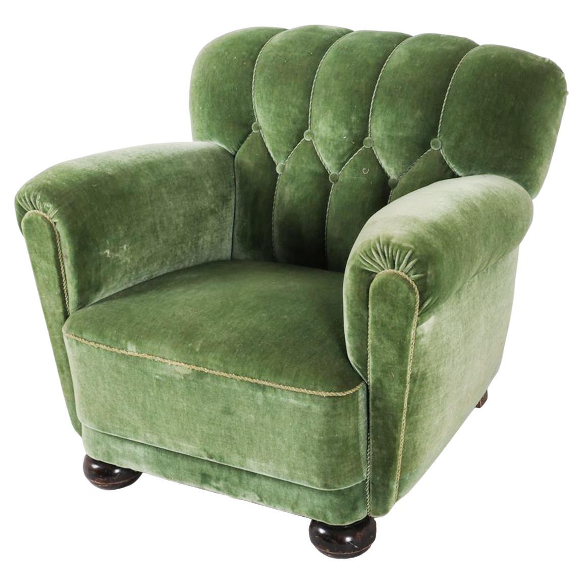 Sedia Club Deco Danese in mohair verde