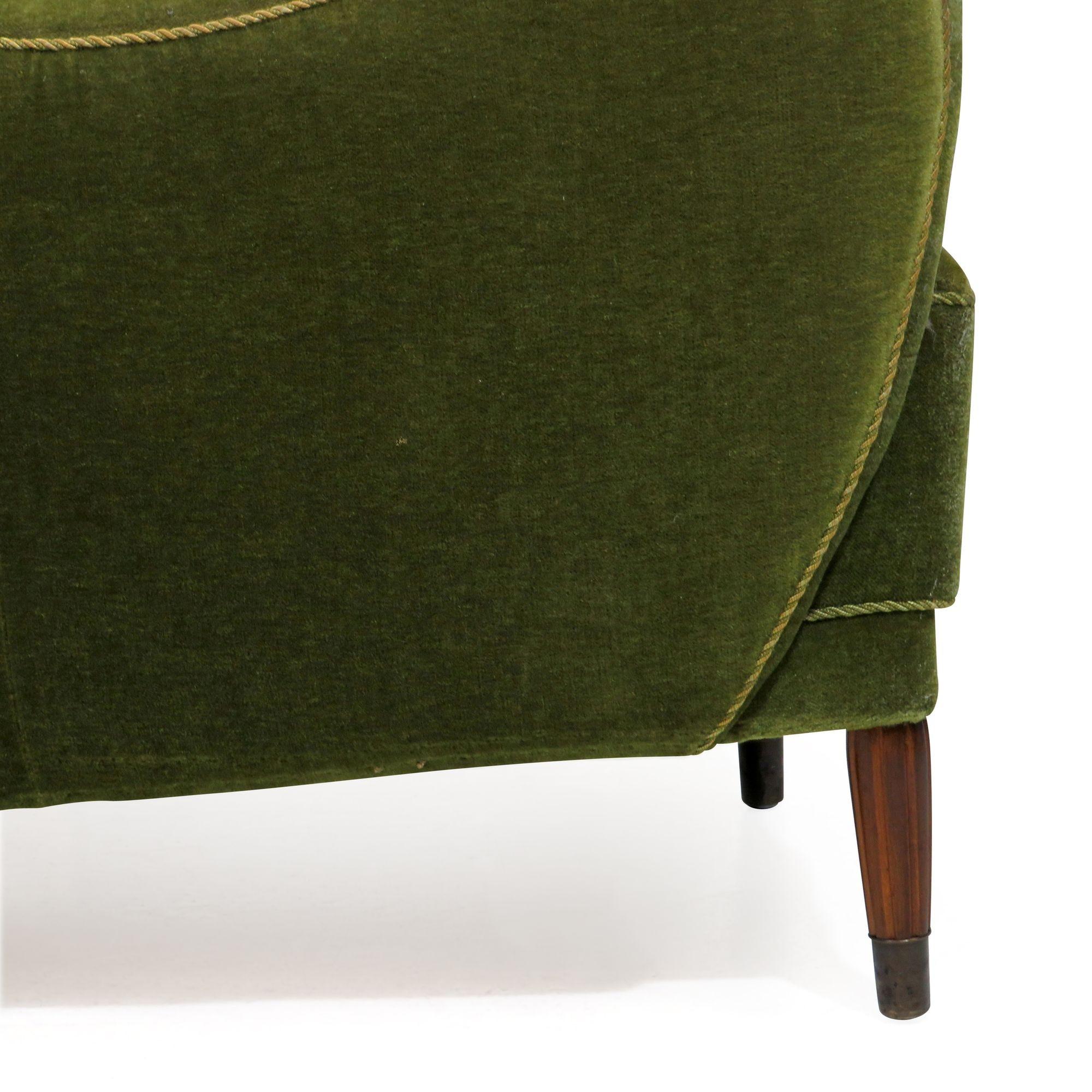 Danish Deco High-back Lounge Chair in Original Green Mohair In Good Condition In Oakland, CA