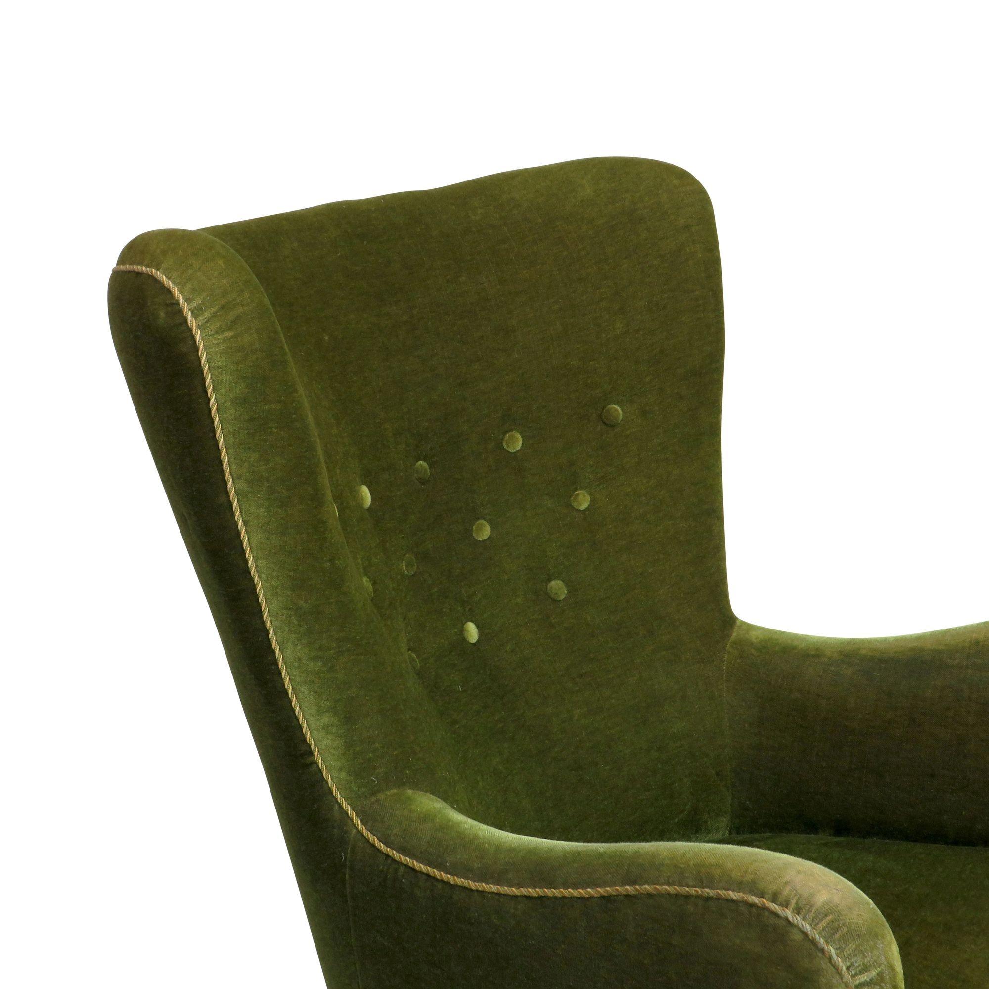 Danish Deco High-back Lounge Chair in Original Green Mohair 4