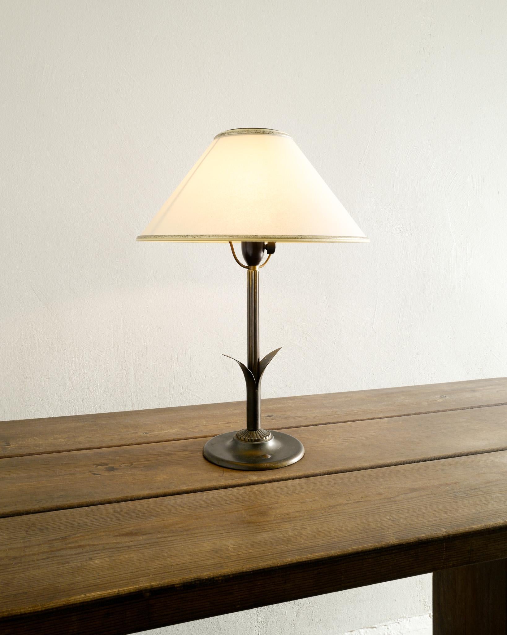 Danish Decorative Art Déco Table Lamp in Bronze with Original Shade, 1930s  For Sale 3