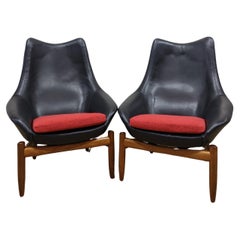 Retro Danish Deluxe pair of Anita armchairs fully restored soft Italian leather