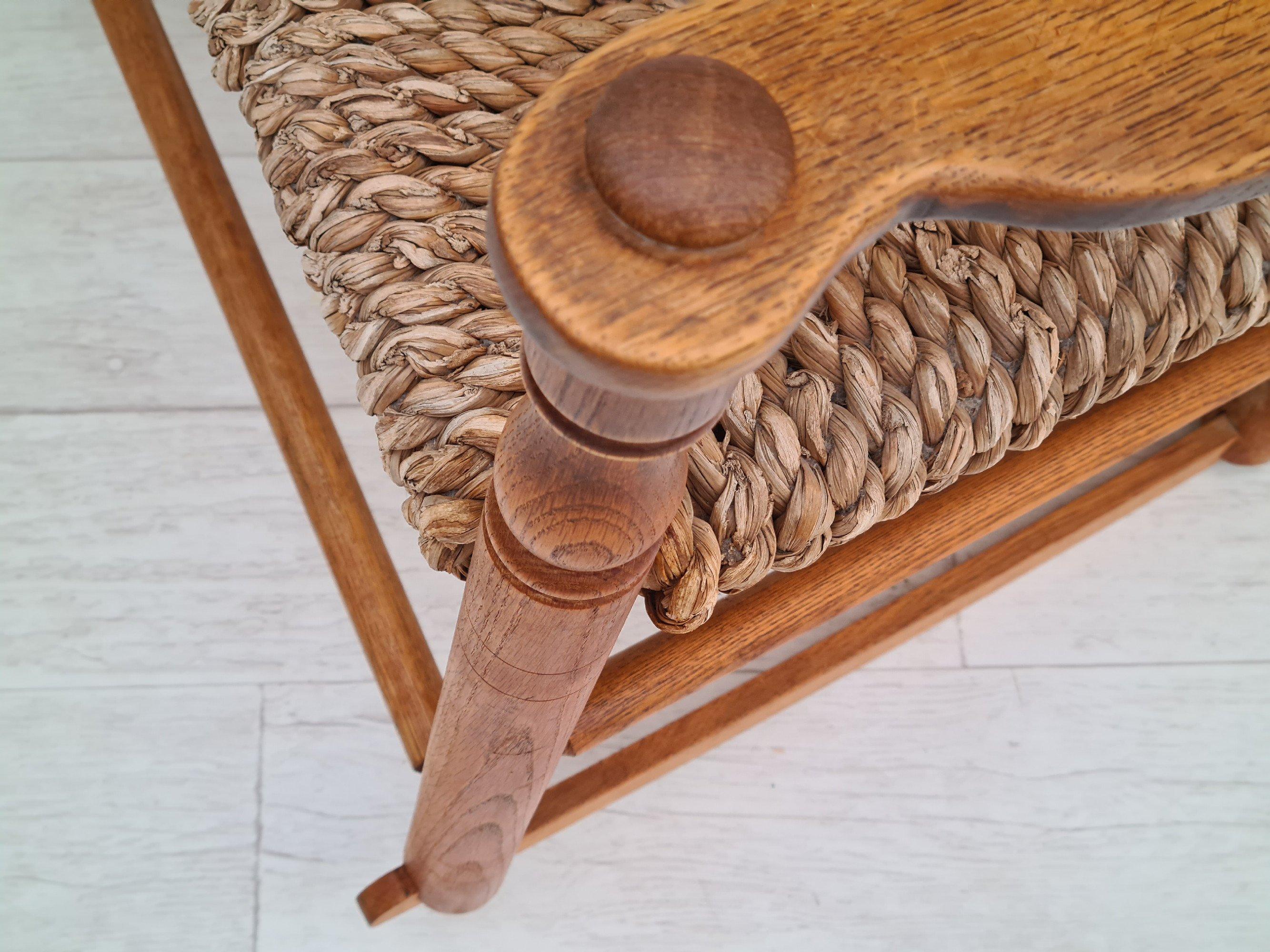 Danish Design, 60s, Rockingchair, Oak Wood, Natural Fiber, Original Condition For Sale 9