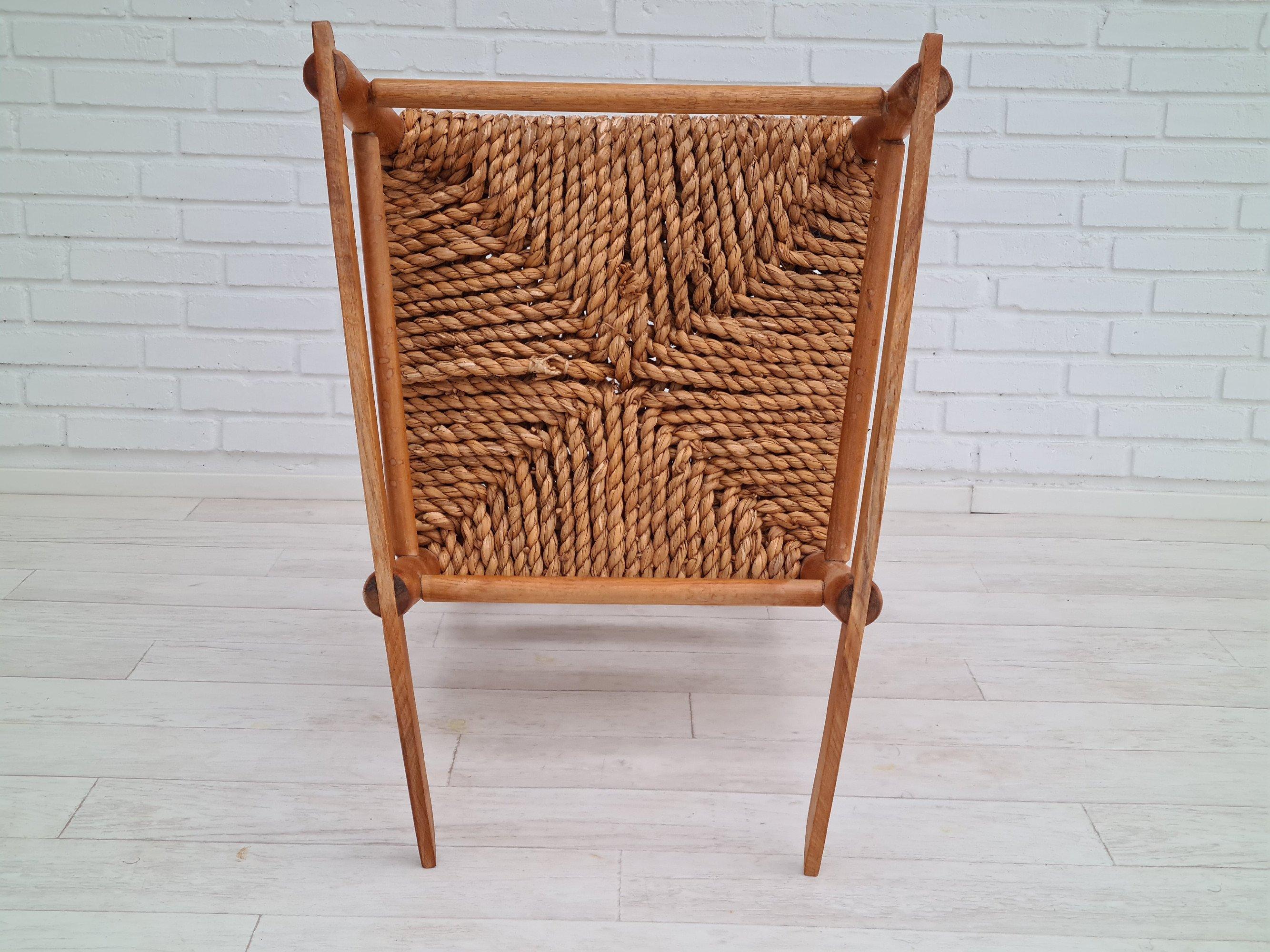 Fauteuil à bascule danois, années 60, bois de chêne, fibres naturelles, état d'origine en vente 2