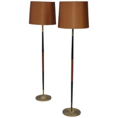 Danish Design a Pair of Floor Lamps, Brass, Teak and Black Lacquered Metal 1960