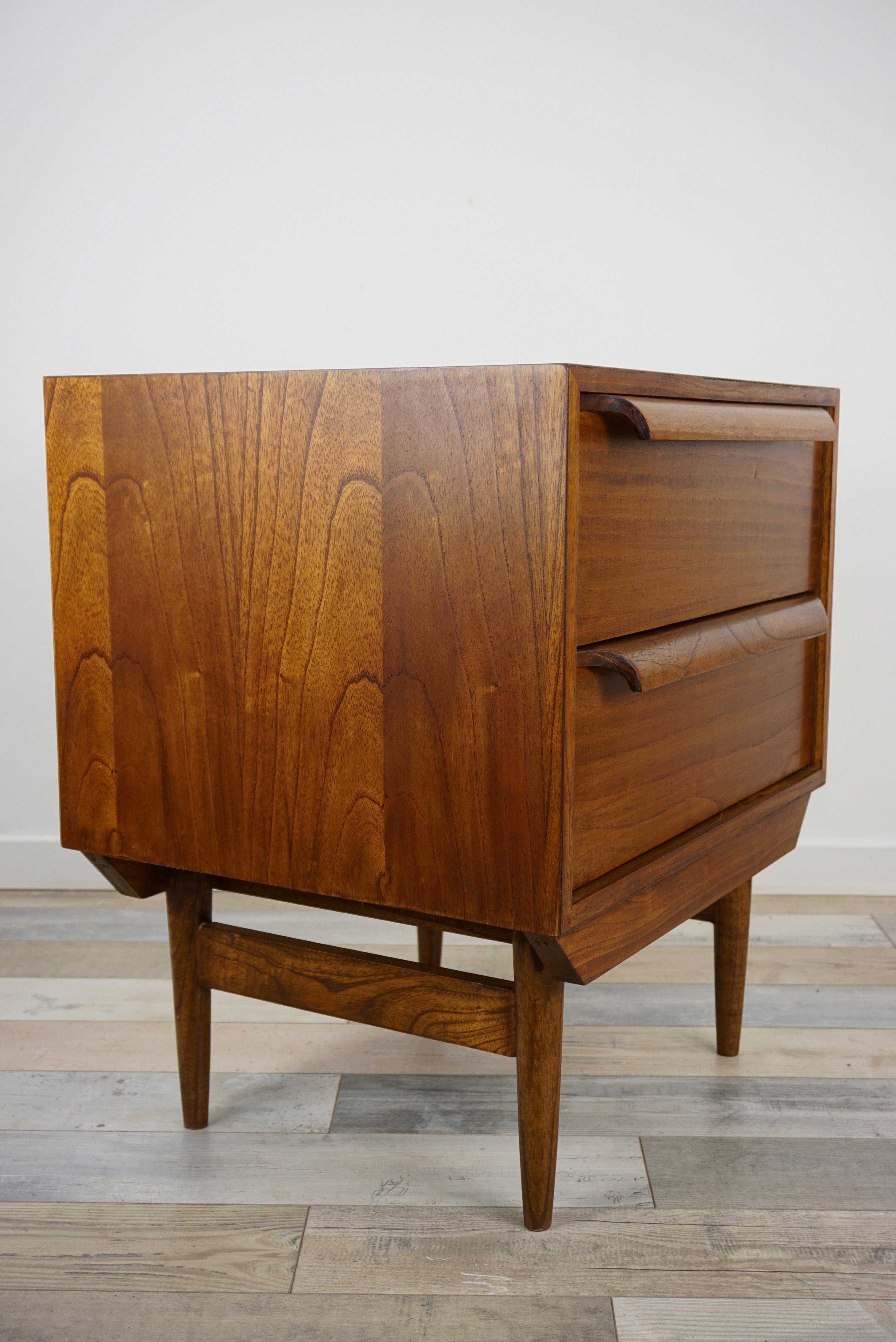 Contemporary Danish Design and Midcentury Style Pair of Large Wooden Bedside Tables For Sale