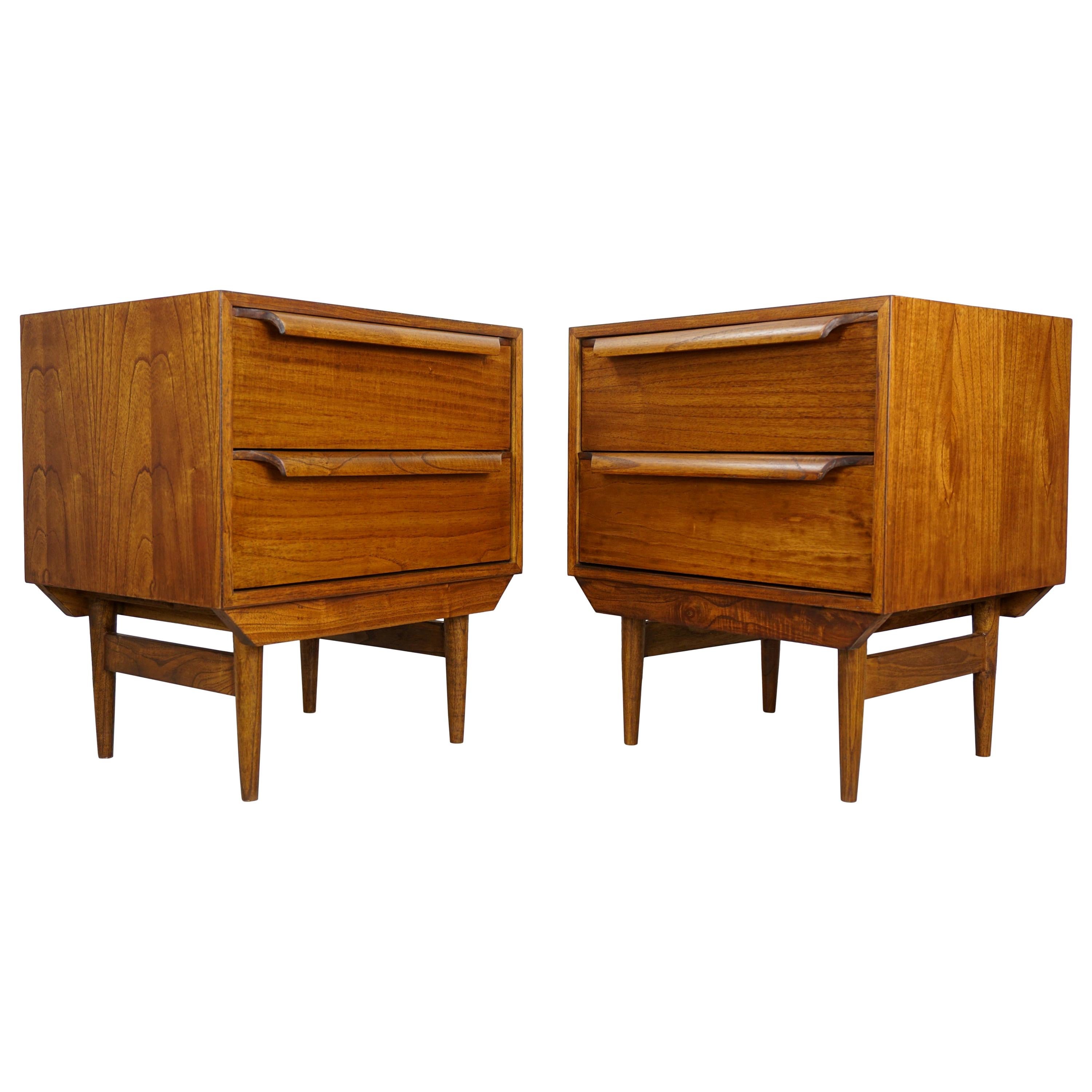 Danish Design and Midcentury Style Pair of Large Wooden Bedside Tables For Sale