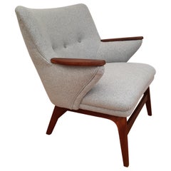 Danish Design Armchair, Quality Wool, Teak Wood, 1960s, Completely Restored
