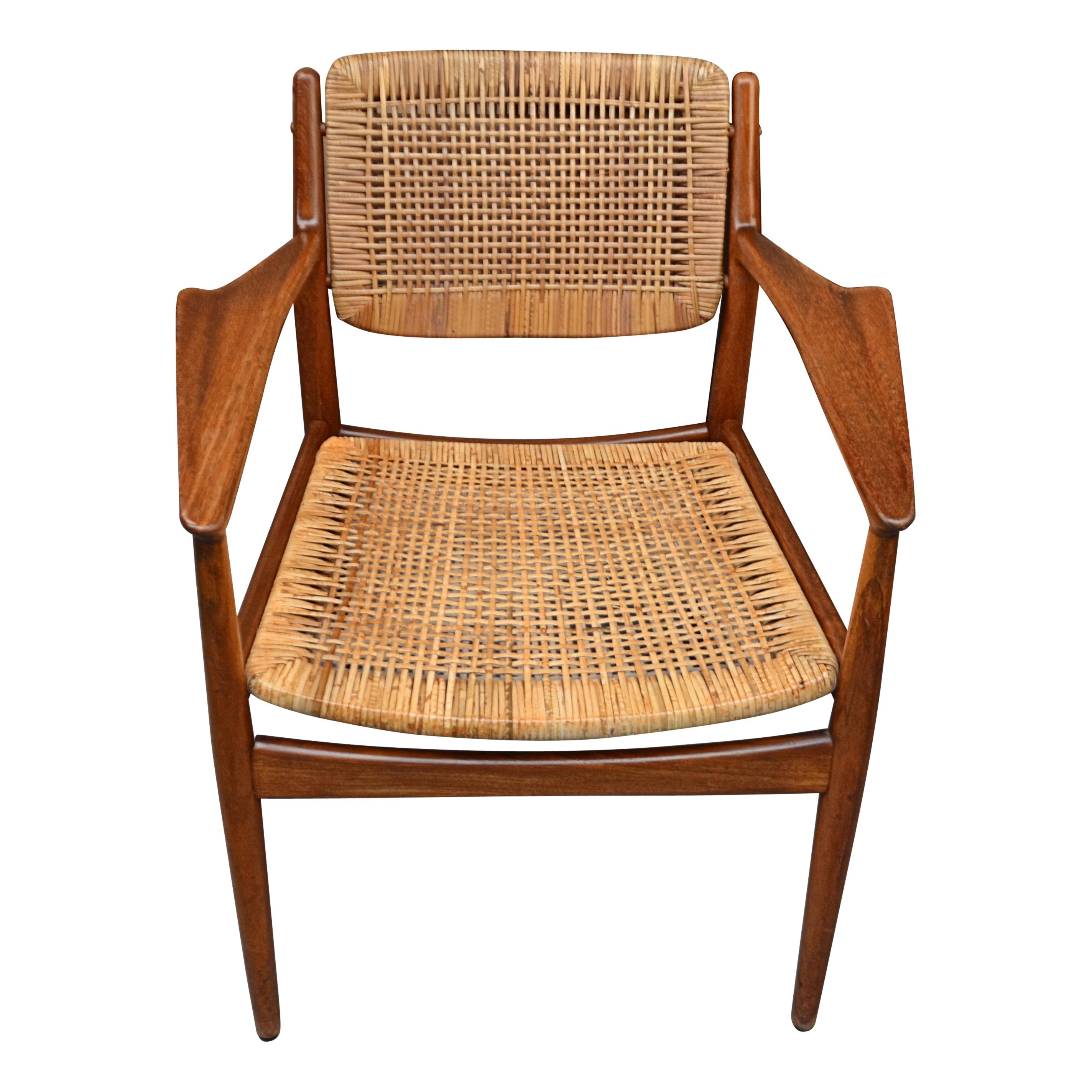 Mid-Century Modern Danish Design Arne Vodder Model 51 Teak/Rattan Armrest Chair