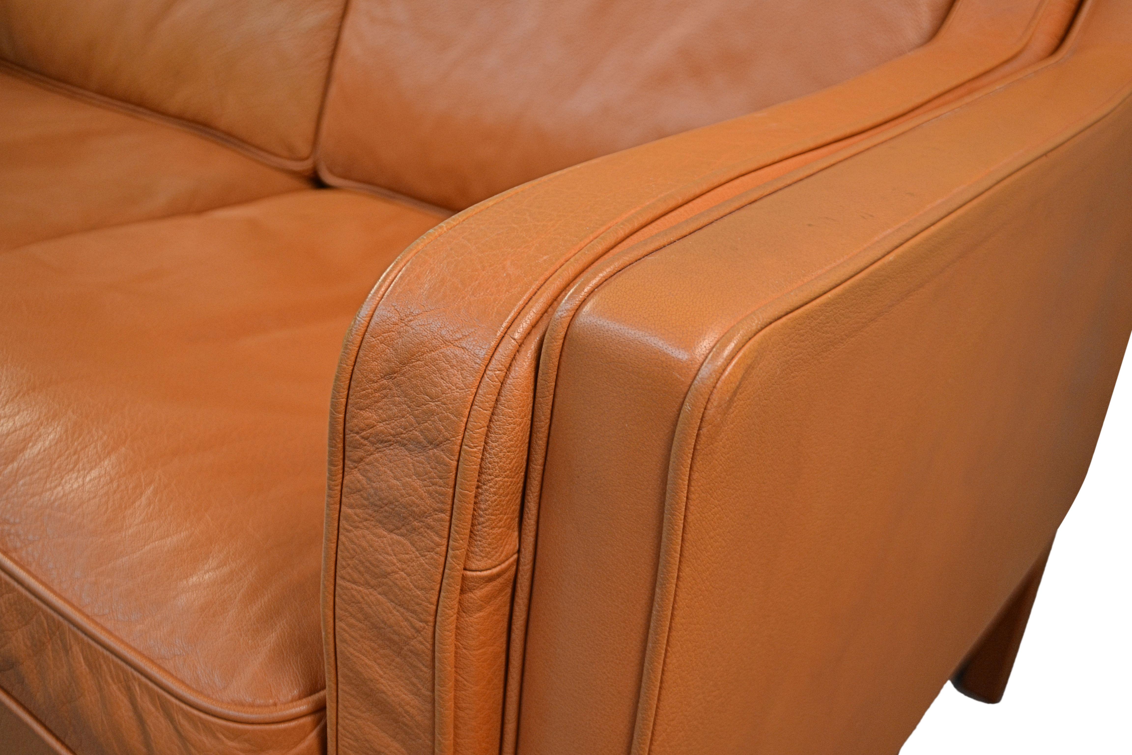 Mid-Century Modern Danish Design Børge Mogensen Style Leather 2-Seater Sofa