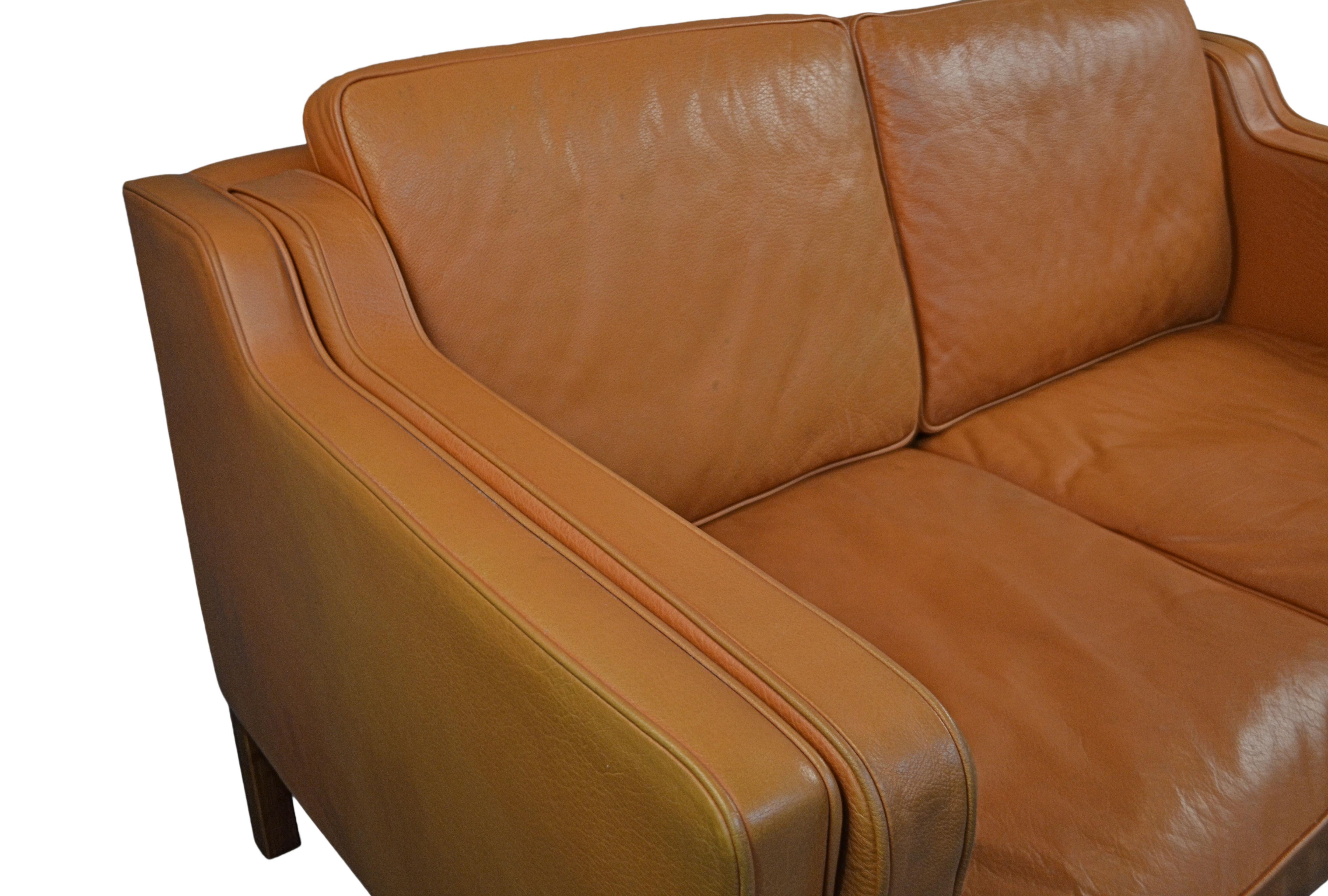 Danish Design Børge Mogensen Style Leather 2-Seater Sofa In Good Condition In VENLO, LI