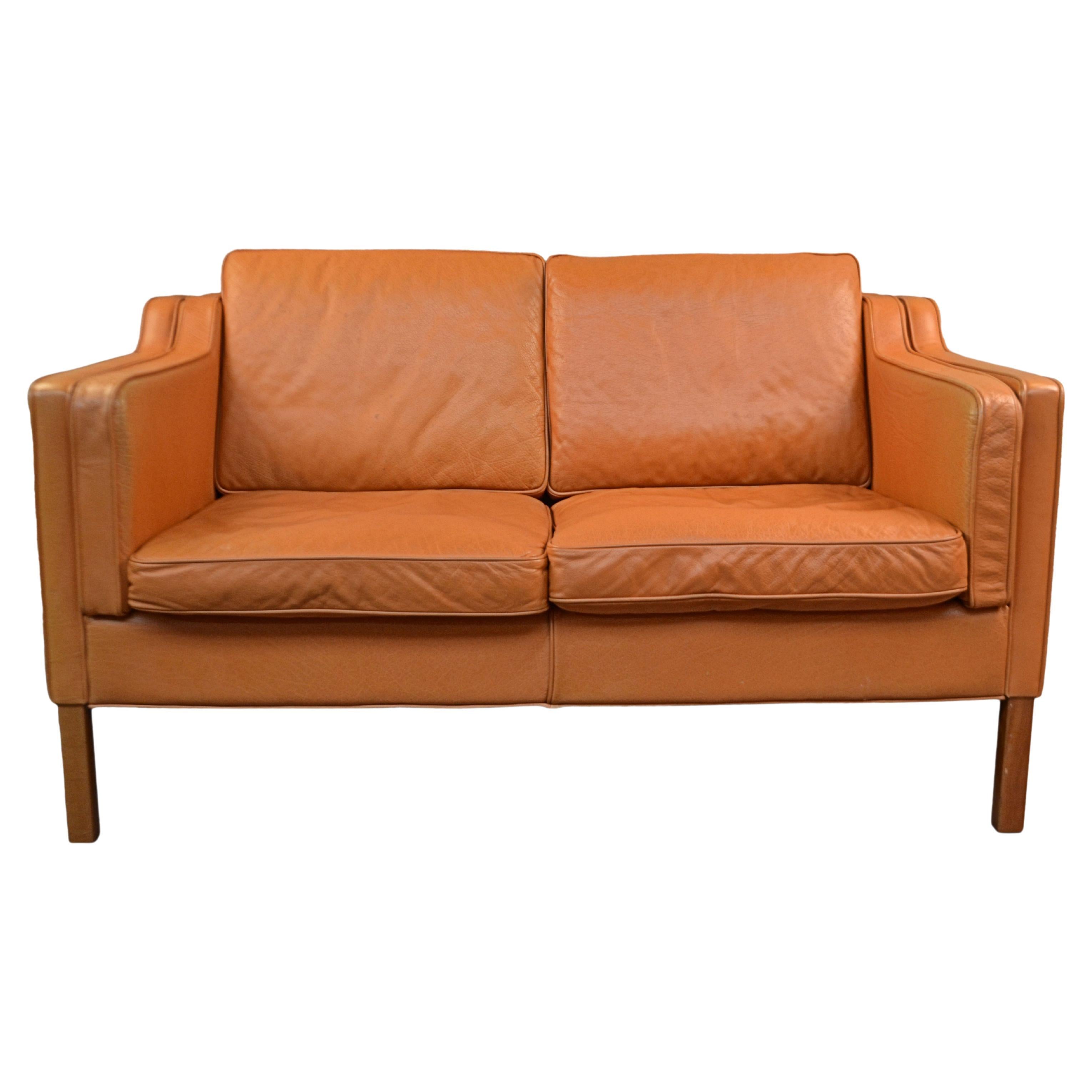 Danish Design Børge Mogensen Style Leather 2-Seater Sofa